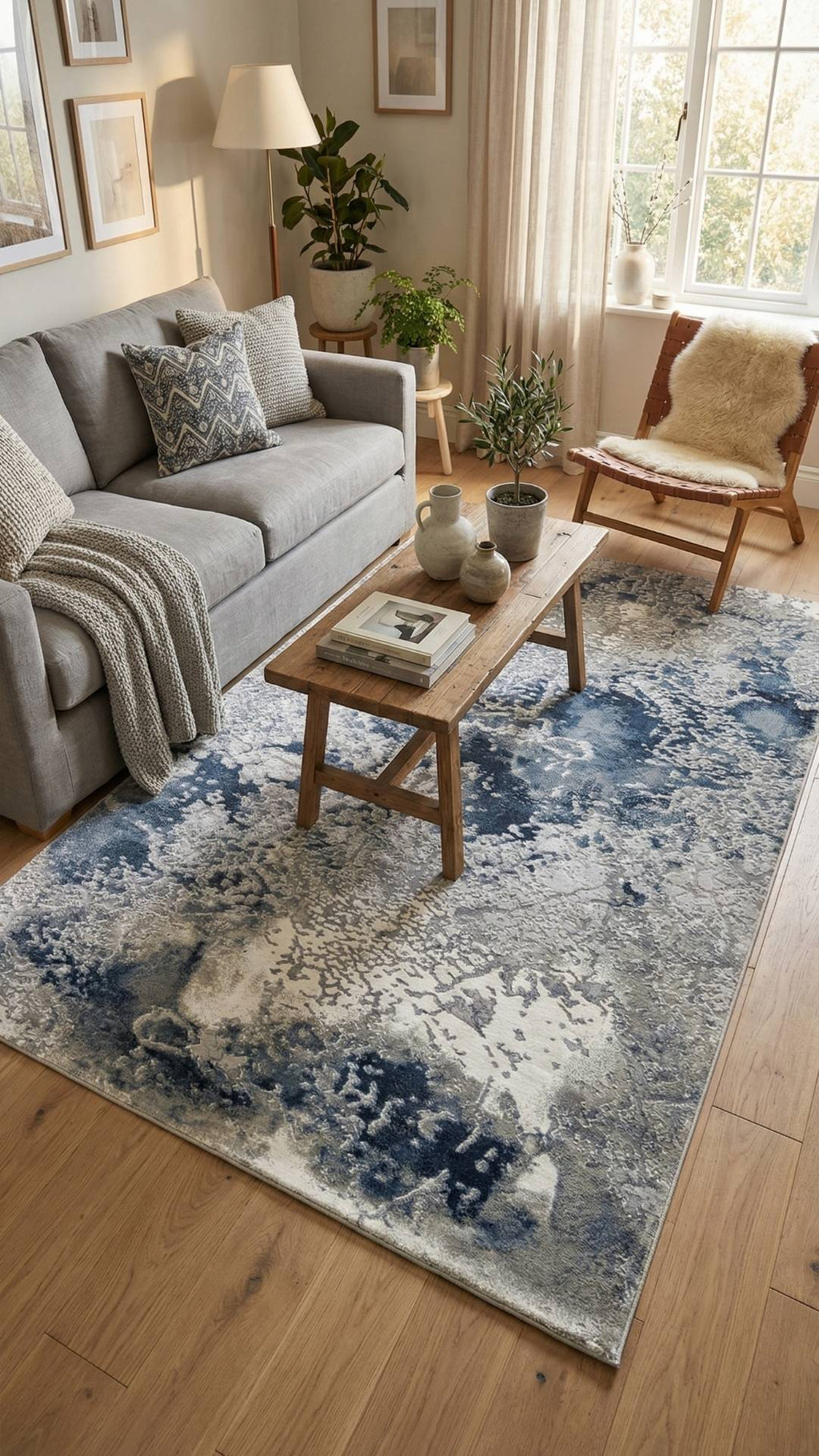 Zev Stone Serisi: Lacivert Soyut Mermer Akrilik Oturma Odası Halısı st015 150x230