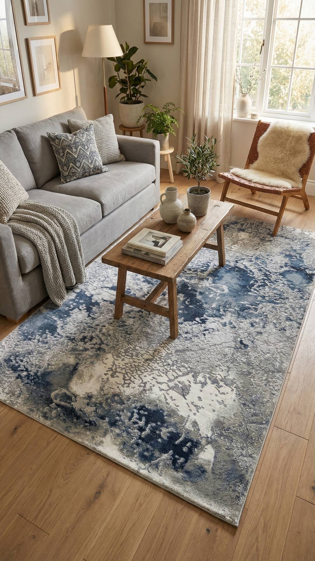 Zev Stone Serisi: Lacivert Soyut Mermer Akrilik Oturma Odası Halısı st015 150x230