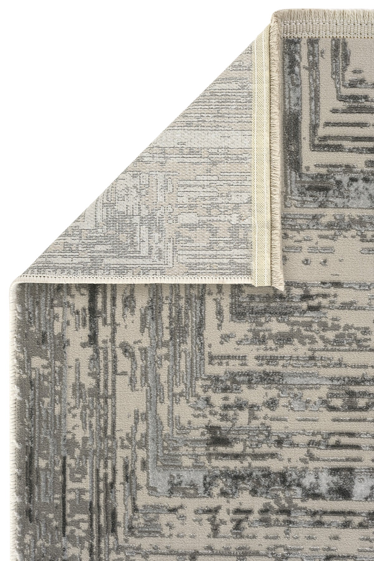 Gri ve bej tonlarında modern geometrik desenli Luxess Hermes 1005 halı detayları