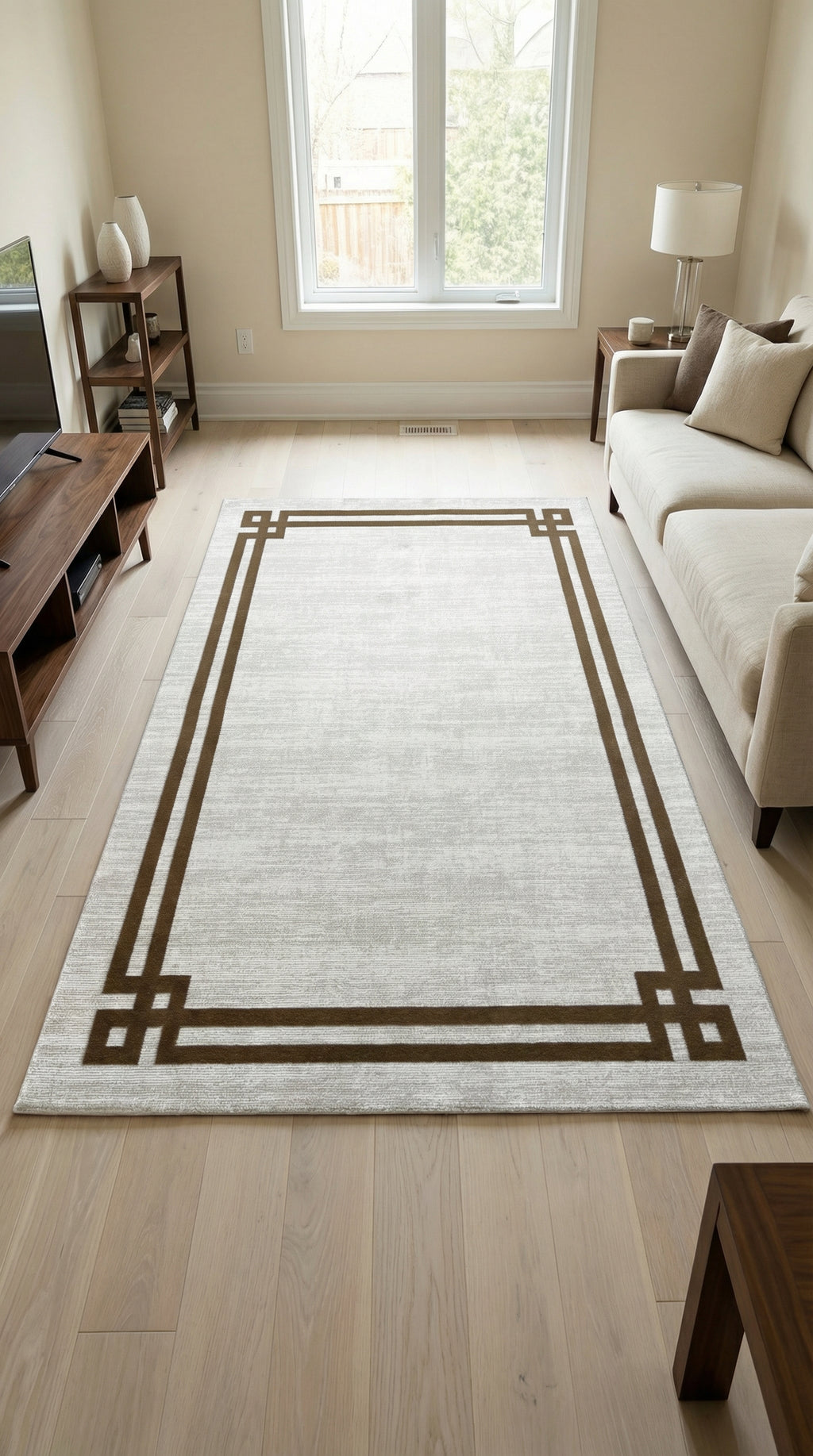 Zev Stone Serisi: %60 İndirimle Modern Bordürlü Akrilik Fırsatı st007 Kahve 150x230