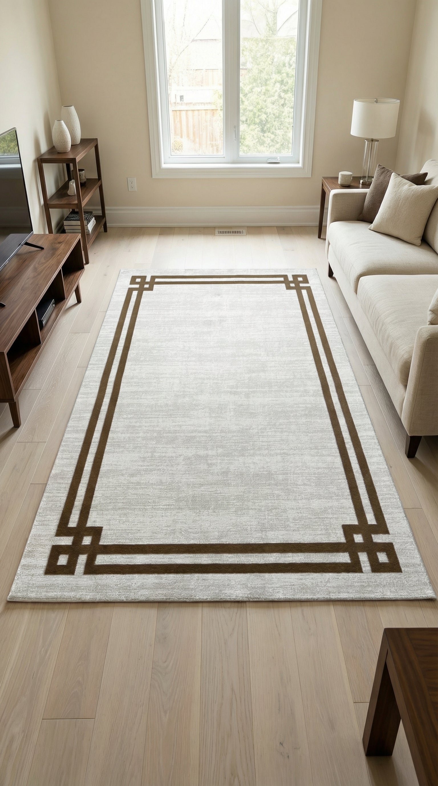 Zev Stone Serisi: %60 İndirimle Modern Bordürlü Akrilik Fırsatı st007 Kahve 150x230