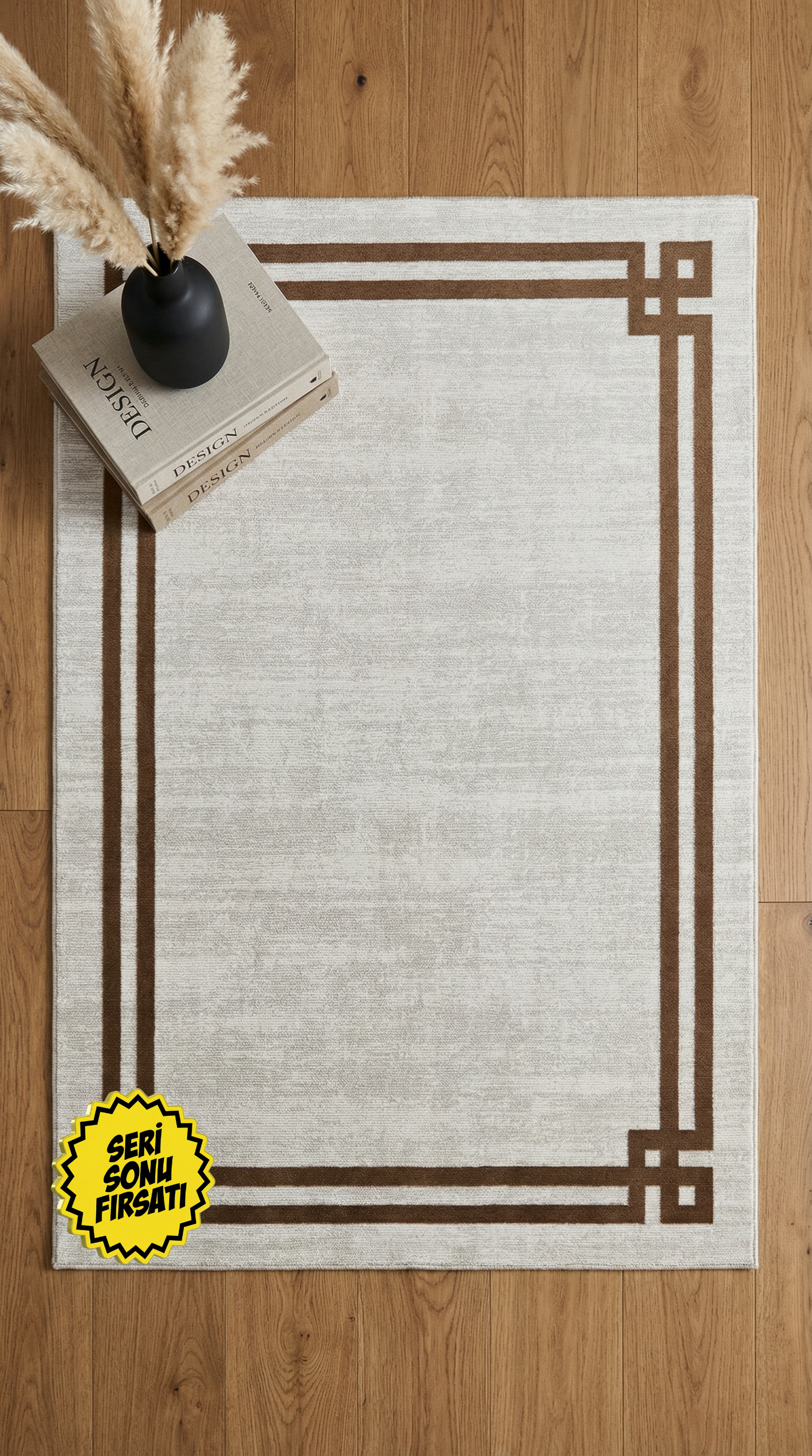 Zev Stone Serisi: %60 İndirimle Modern Bordürlü Akrilik Fırsatı st007 Kahve 150x230