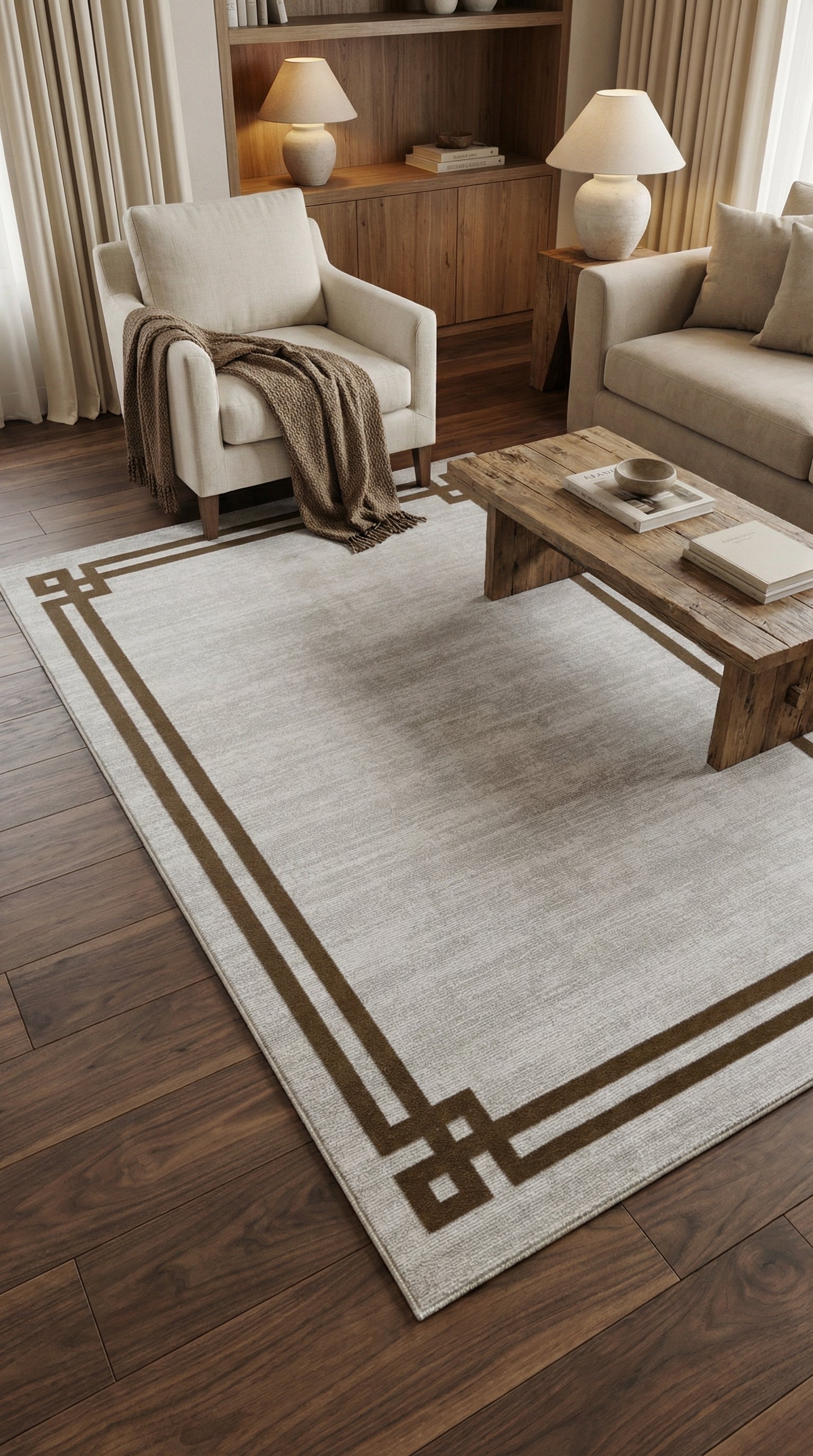 Zev Stone Serisi: %60 İndirimle Modern Bordürlü Akrilik Fırsatı st007 Kahve 150x230