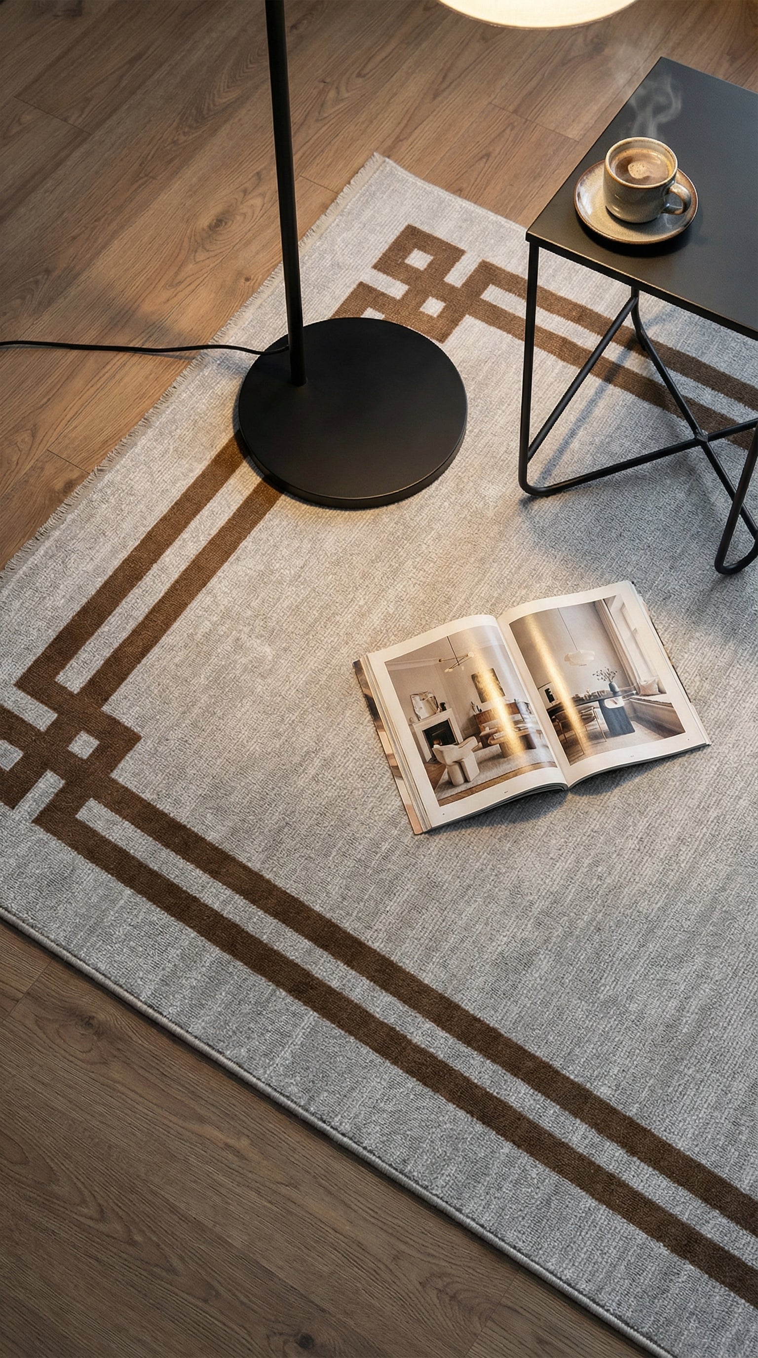 Zev Stone Serisi: %60 İndirimle Modern Bordürlü Akrilik Fırsatı st007 Kahve 150x230