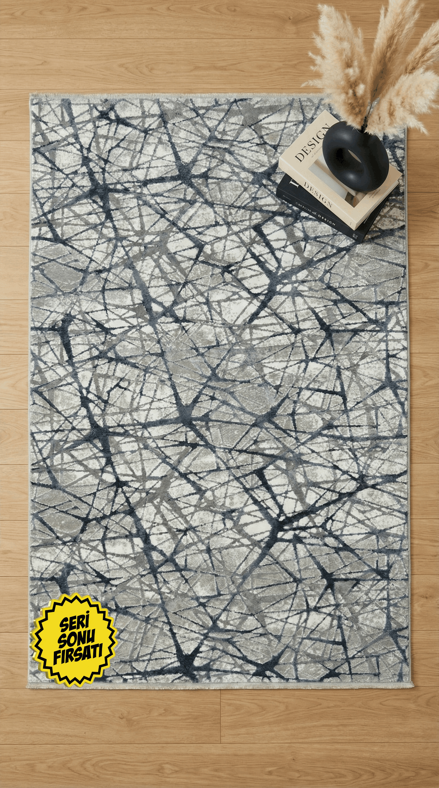 Zev Stone Serisi: Modern Kaotik Çizgili Akrilik Halı - %60 Outlet Fırsatı st009 Lacivert 150x230