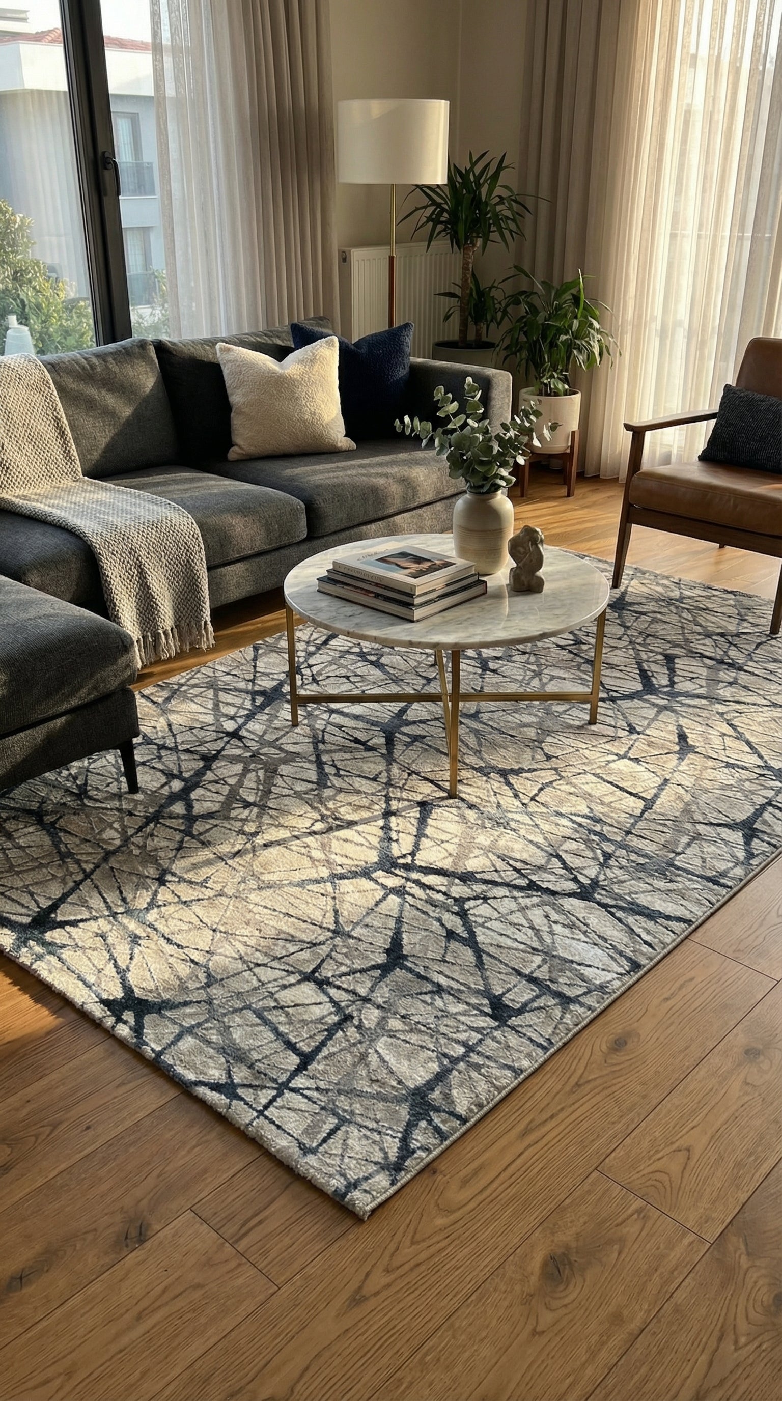 Zev Stone Serisi: Modern Kaotik Çizgili Akrilik Halı - %60 Outlet Fırsatı st009 Lacivert 150x230