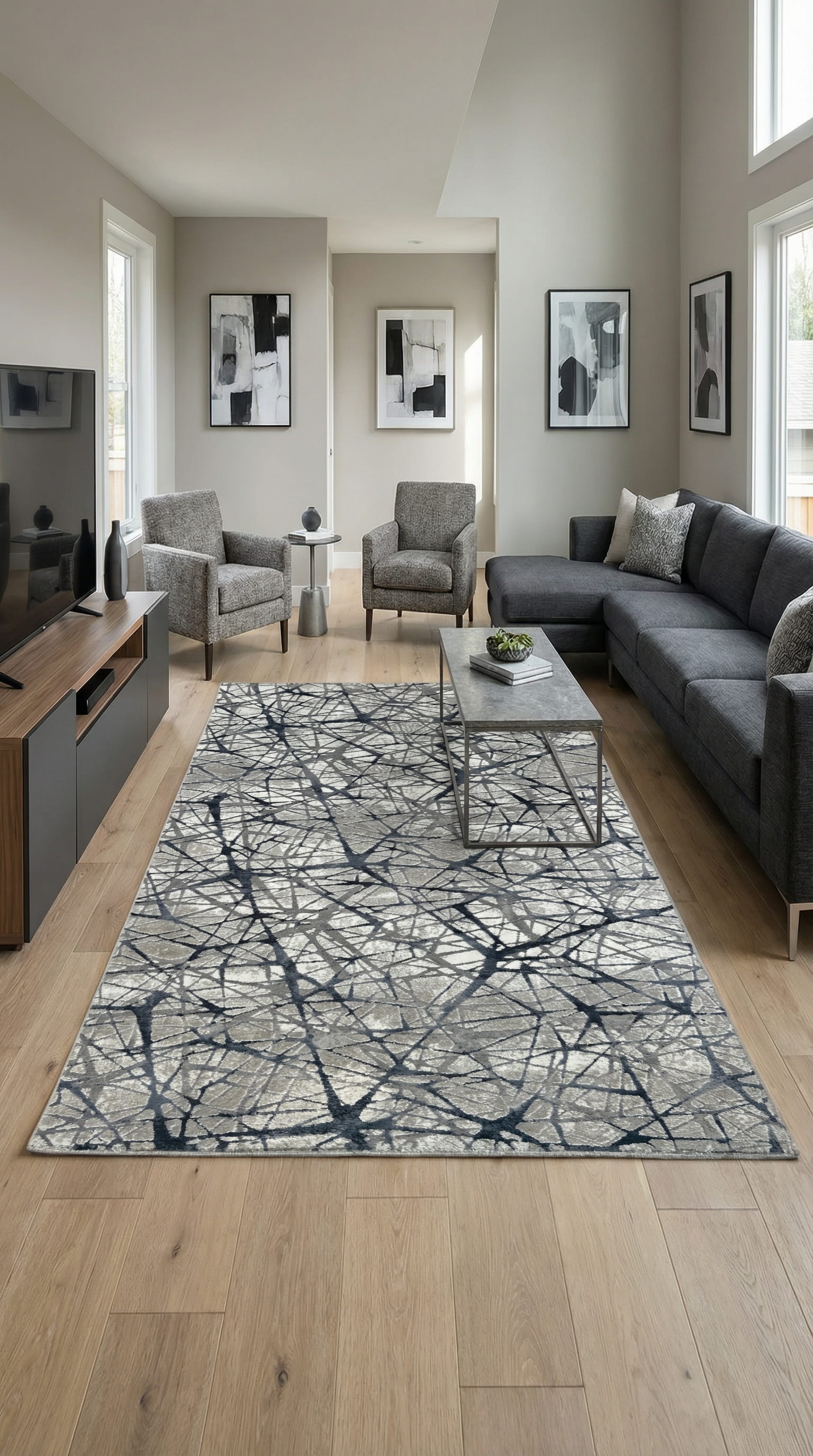 سلسلة زيف ستون: سجادة أكريليك عصرية مخططة بنمط فوضوي - خصم 60% على منتجات التخفيضات st009 أزرق داكن 150x230