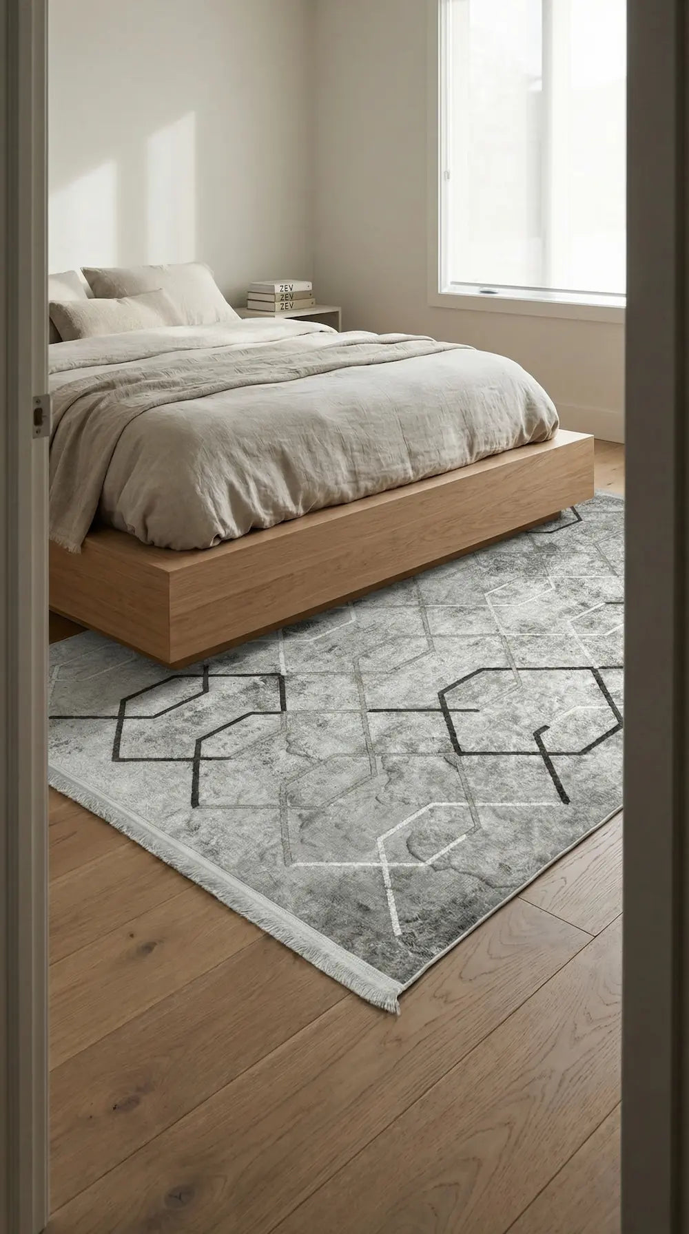 Zev Halı NK001 | 110x180 Pamuk Taban Özel Nakış İşleme Geometrik Modern Halı