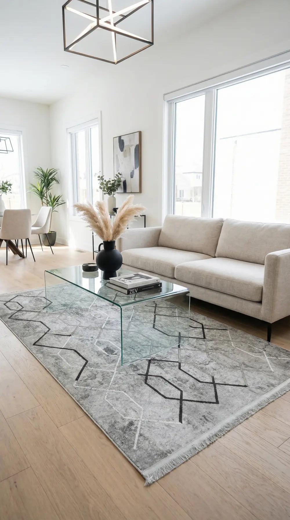 Zev Halı NK001 | 110x180 Pamuk Taban Özel Nakış İşleme Geometrik Modern Halı