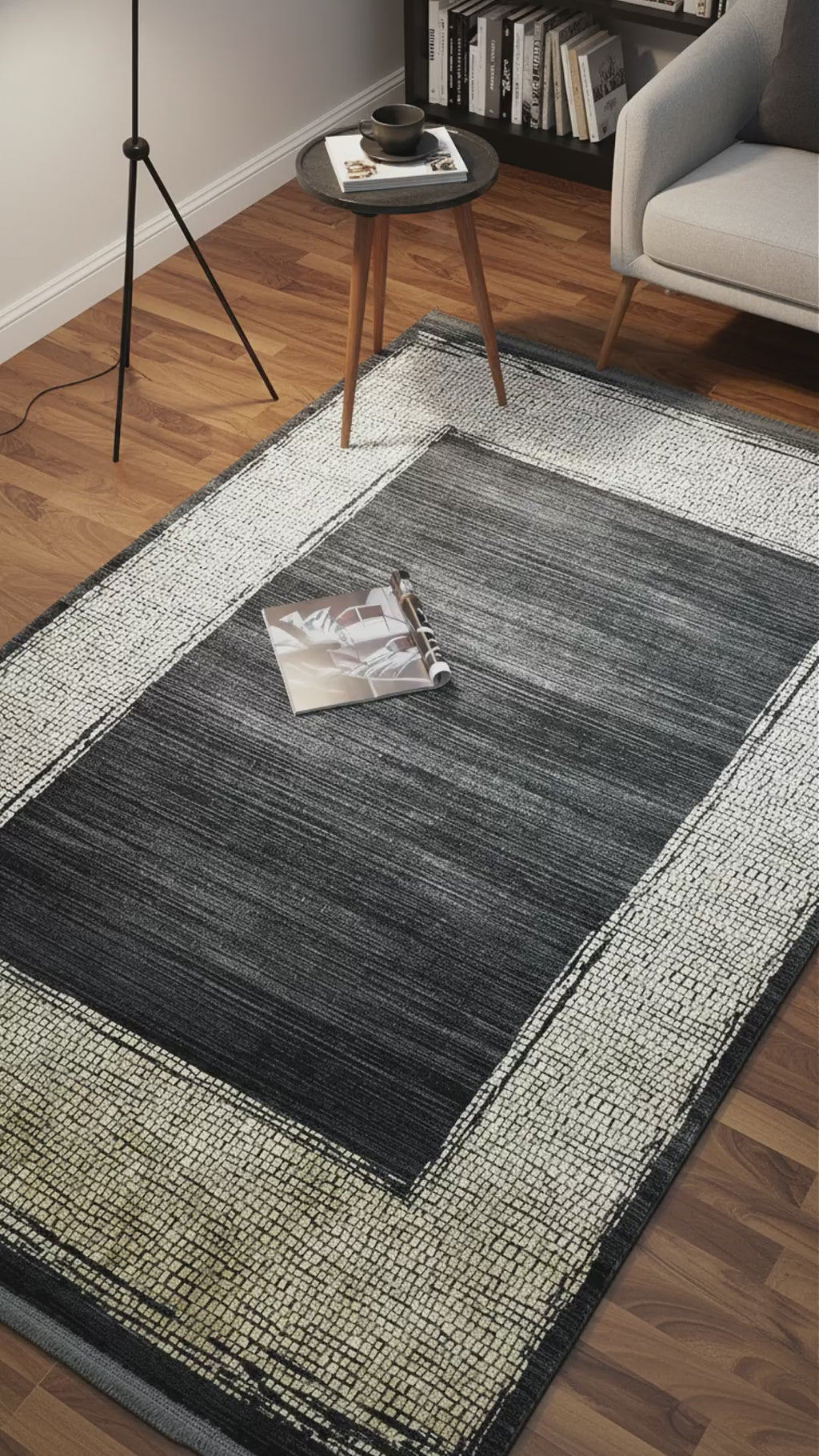 Zev Dark Serisi Zümrüt Siyahı Hardal Sarı Detaylı Çerçeveli Triko Akrilik Salon Halısı- %60 Fırsat Outlet st024  160x230