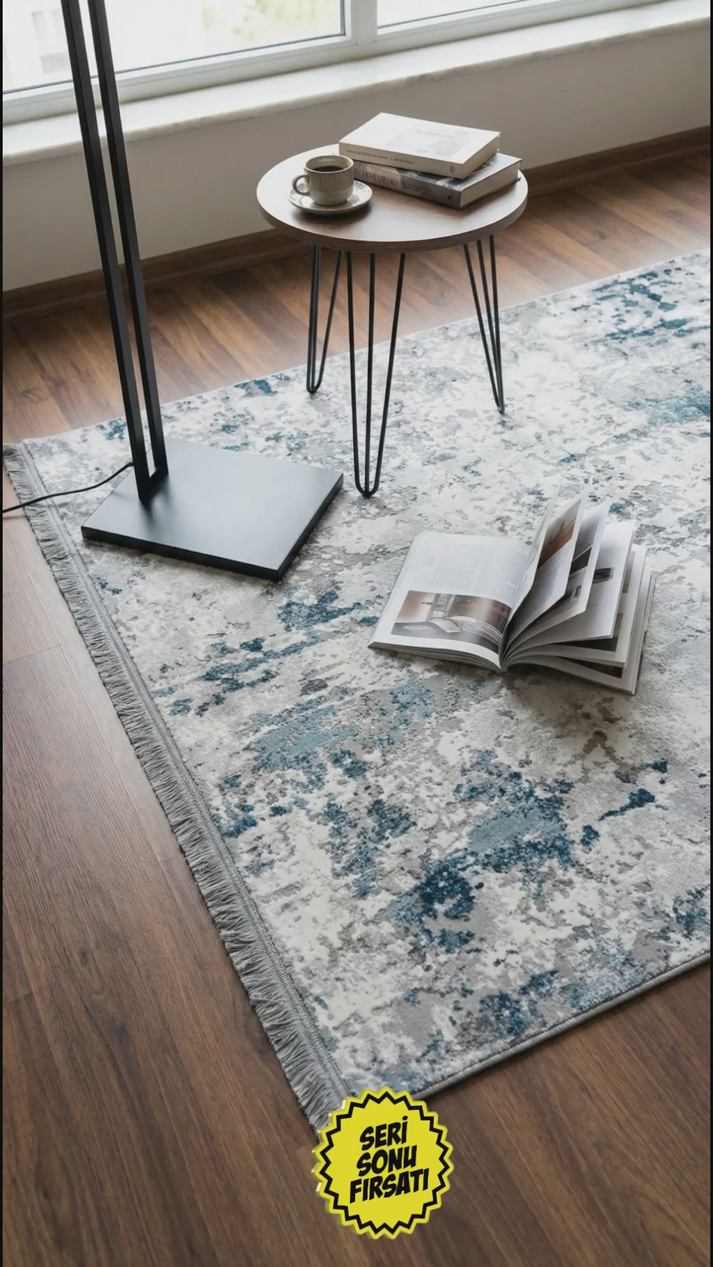 Zev Halı Vogui Serisi Mavi Soyut Desenli Triko Akrilik Halı %60 Fırsat Outlet st028  160x230