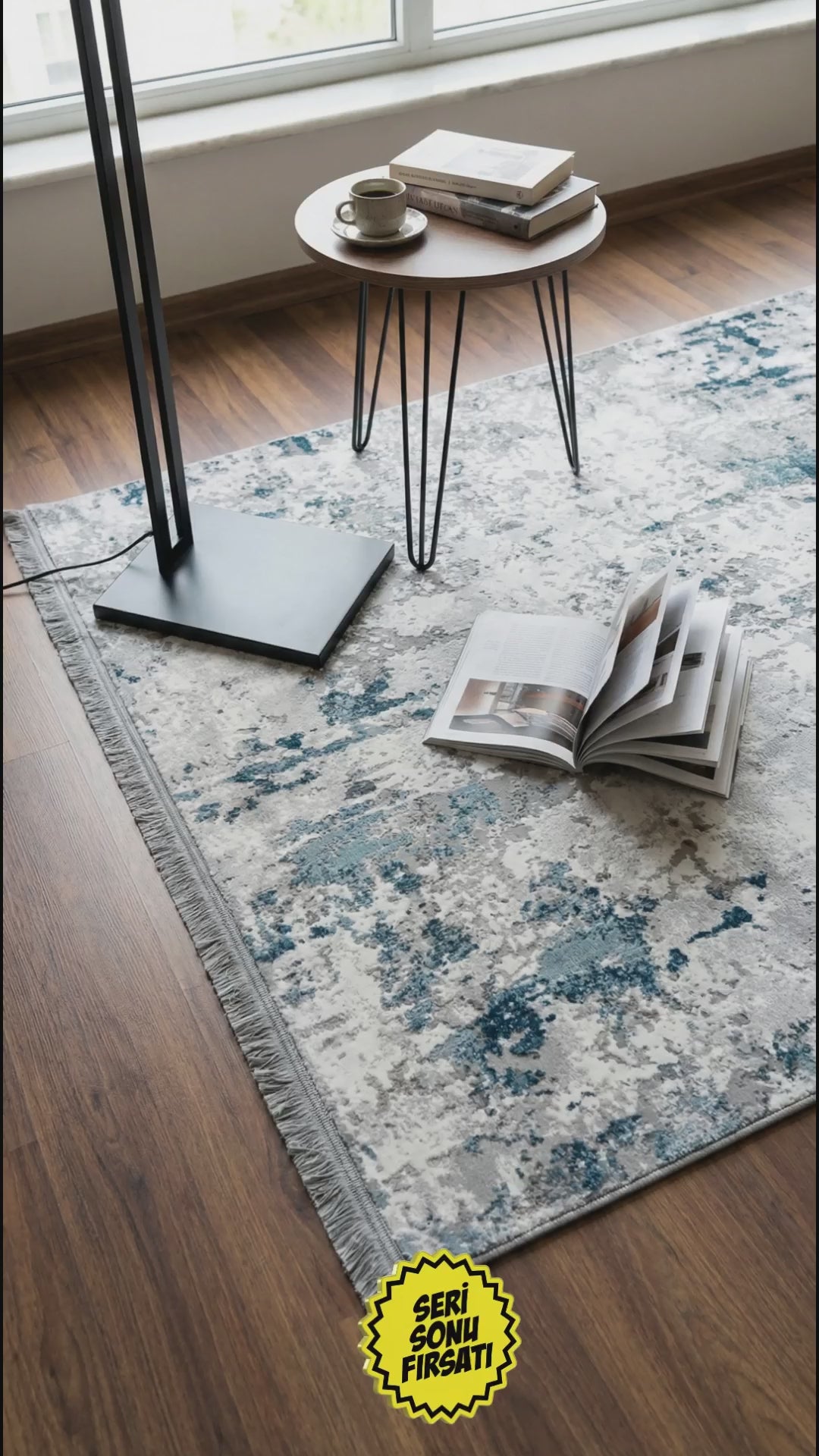 Zev Vogui Serisi Mavi Soyut Desenli Triko Akrilik Halı %60 Fırsat Outlet st028  160x230