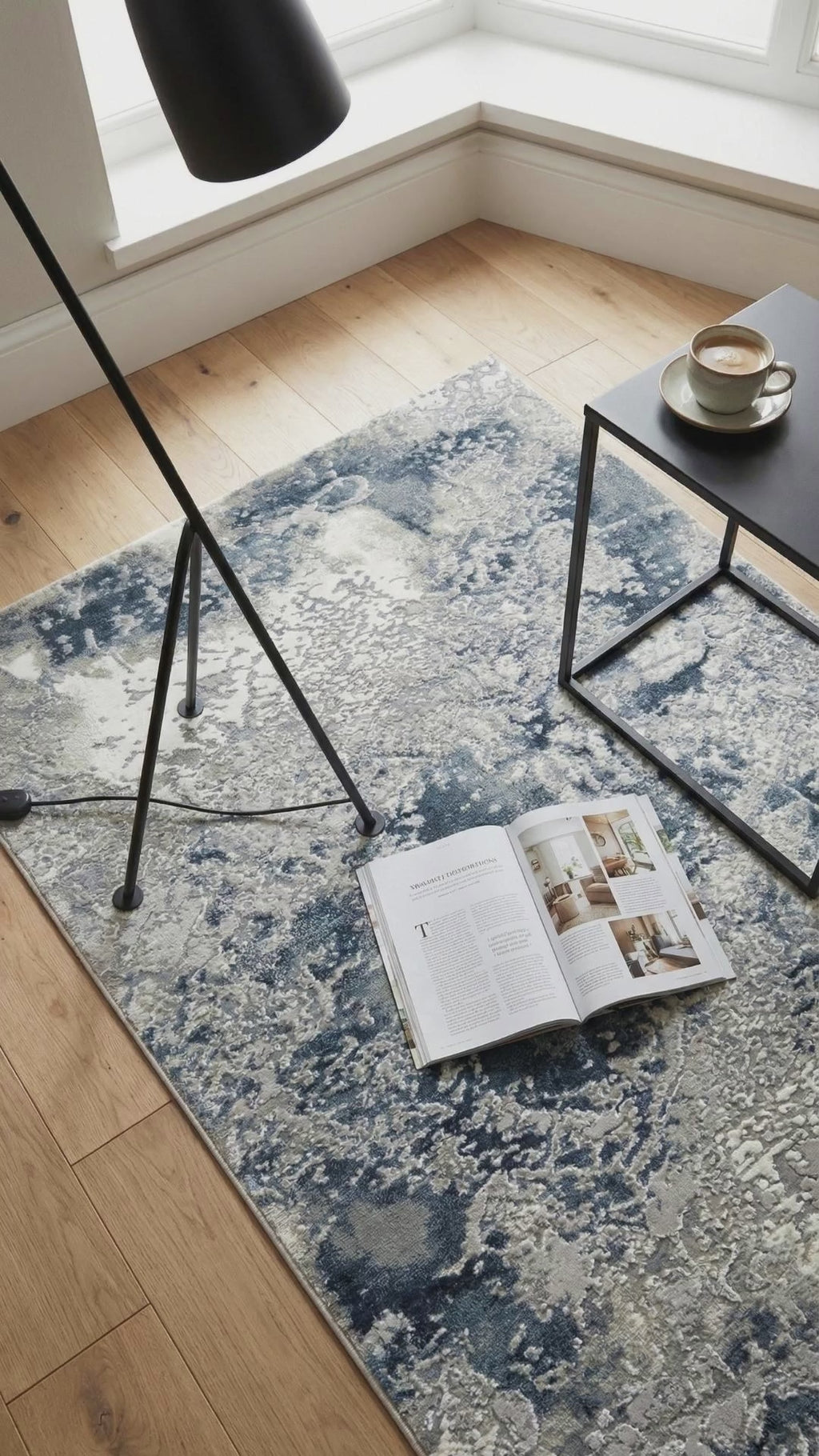 Zev Stone Serisi: Lacivert Soyut Mermer Akrilik Oturma Odası Halısı st015 150x230