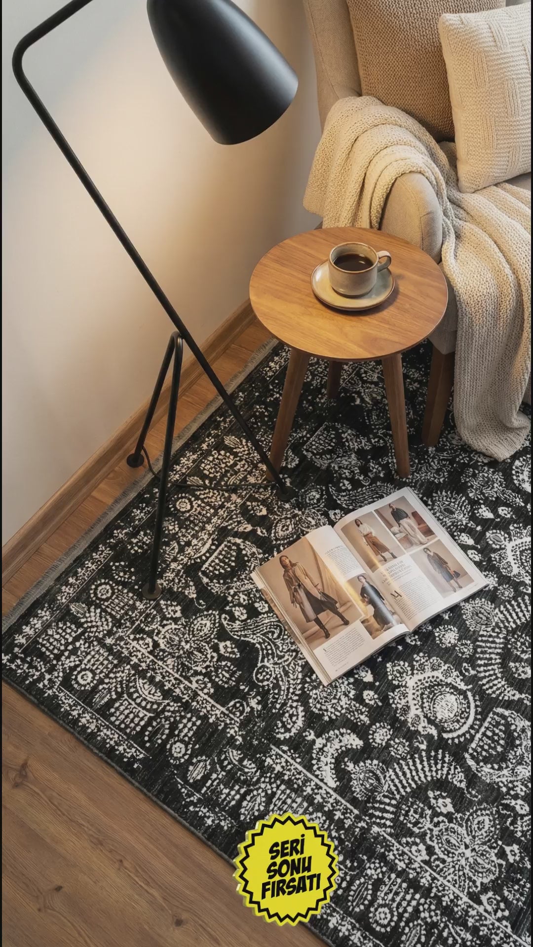 Zev Dark Serisi Zümrüt Siyahı Etnik Damask Triko Akrilik Salon Yatak Odası Halısı- %60 Fırsat Outlet st021  160x230