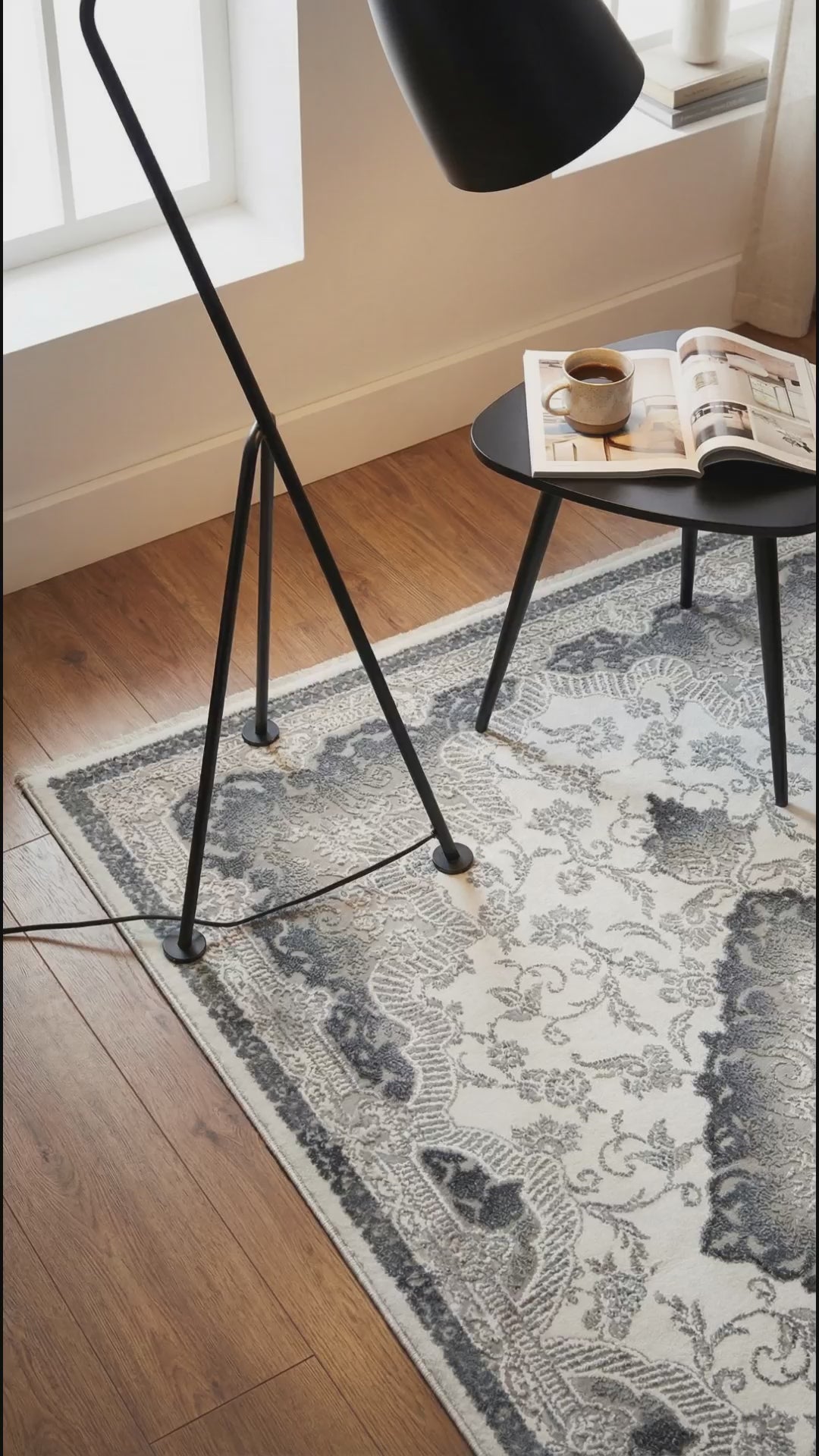 Zev Halı Stone Serisi Vintage Madalyon Akrilik Halı Outlet St003 Gri 150x230