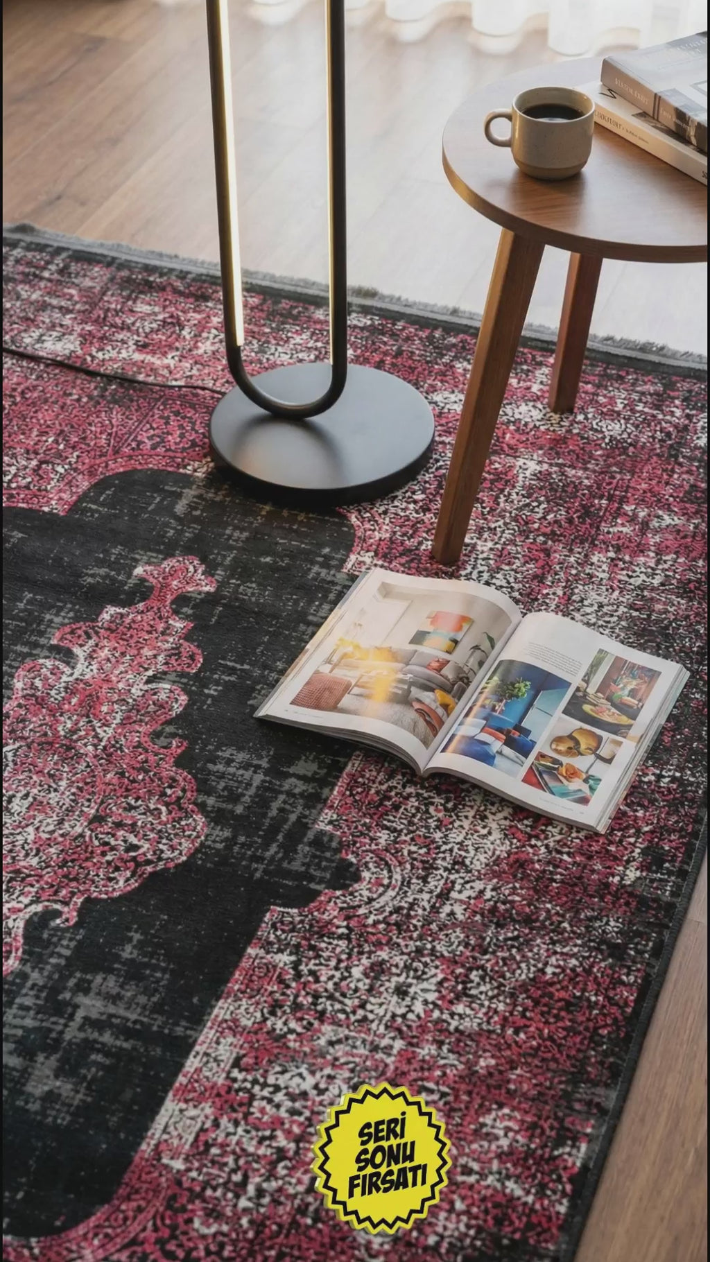 سجادة زيف دارك سيريز: سجادة أكريليك بنقشة مركزية باللون الأسود الزمردي - خصم 60% على سجادة غرفة المعيشة والمطبخ st018 مقاس 160x230