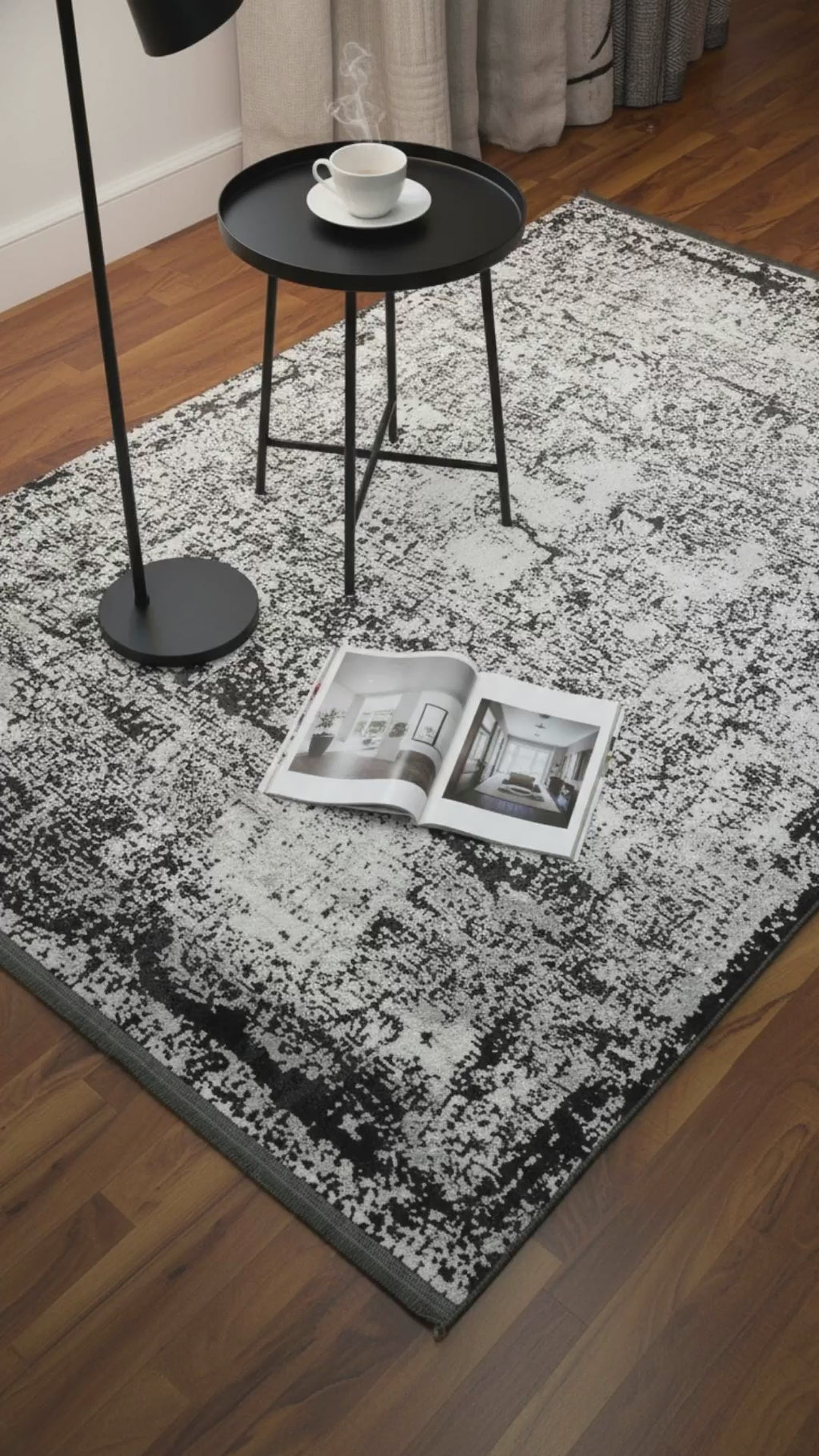 Zev Dark Serisi Zümrüt Siyahı Modern Grunge Triko Akrilik Salon Misafir Odası Halısı- %60 Fırsat Outlet st025  160x230