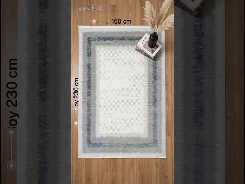 Zev Halı Prime PR009 Gri Mavi Çerçeveli Damalı Toz Yapmaz Halı 160x230