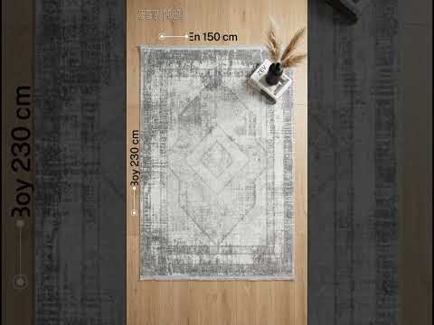 Zev VoguiGri Baklava Desenli Eskitme Görünümlü Modern Halı St039 150x230