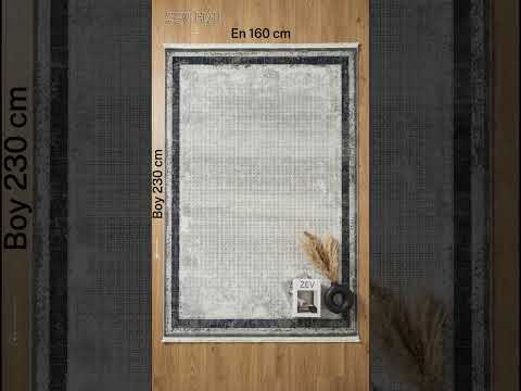 Zev Halı Prime PR011 |Gri Antrasit Çerçeveli Mikro Geometrik Toz Yapmaz Halı 160x230