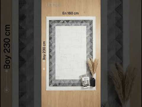 Zev Halı Prime PR017 Krem Antrasit Üçgen Bordürlü Modern Salon Halısı 160x230