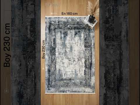 Zev Halı Prime PR006 Lacivert  Gri Çerçeveli Soyut Tozumaz Salon Halısı 160x230