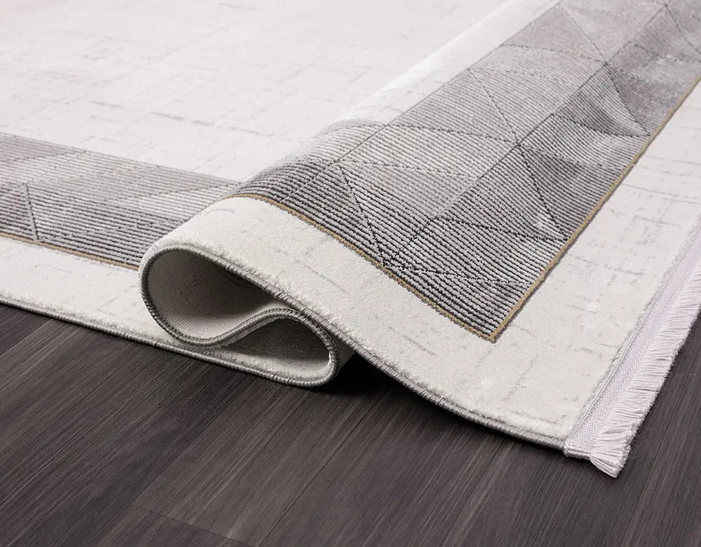 Zev Halı Prime PR017 Krem Antrasit Üçgen Bordürlü Modern Salon Halısı 160x230