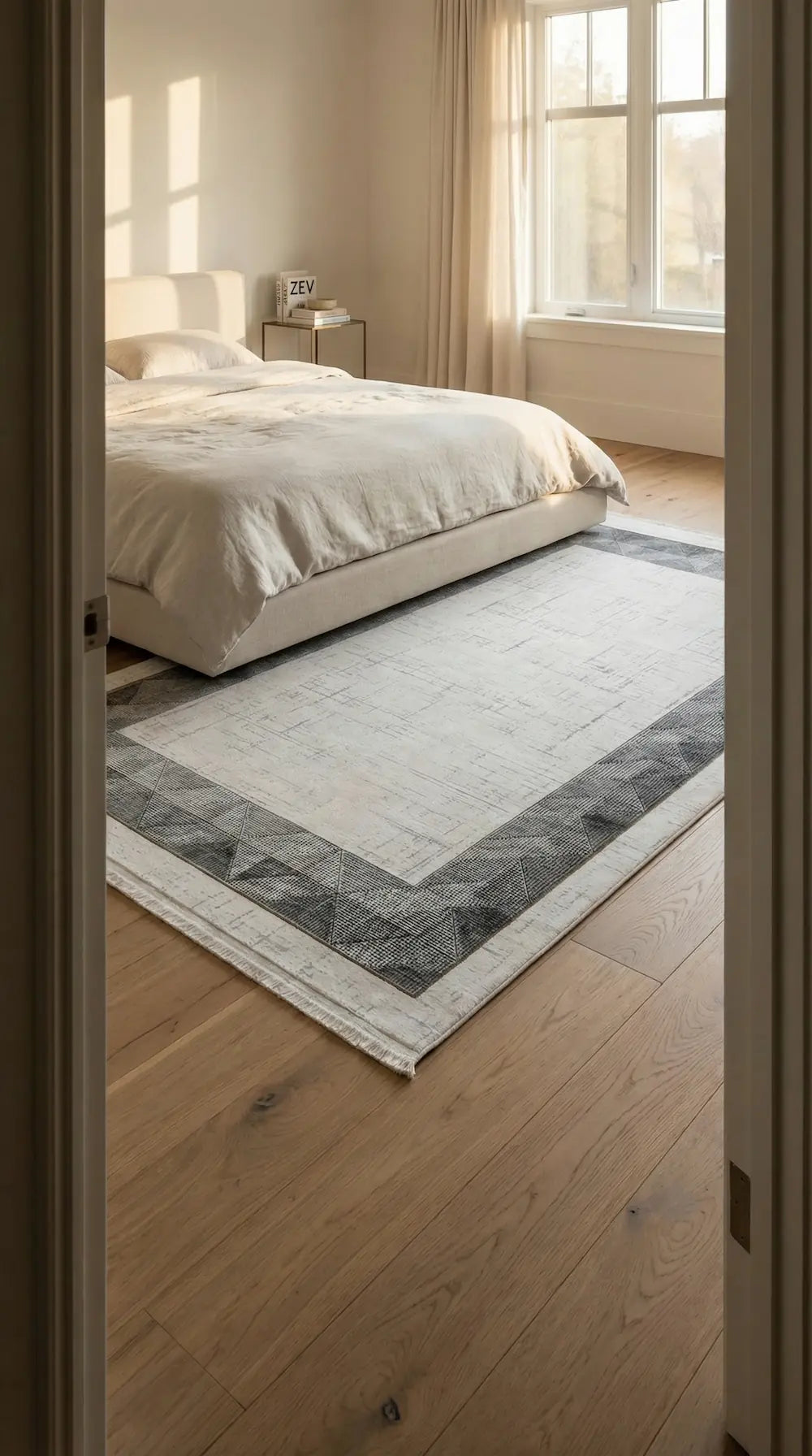 Zev Halı Prime PR017 Krem Antrasit Üçgen Bordürlü Modern Salon Halısı 160x230