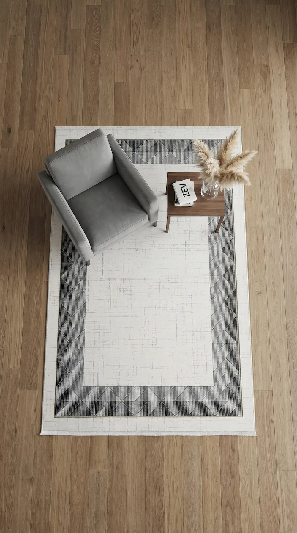 Zev Halı Prime PR017 Krem Antrasit Üçgen Bordürlü Modern Salon Halısı 160x230