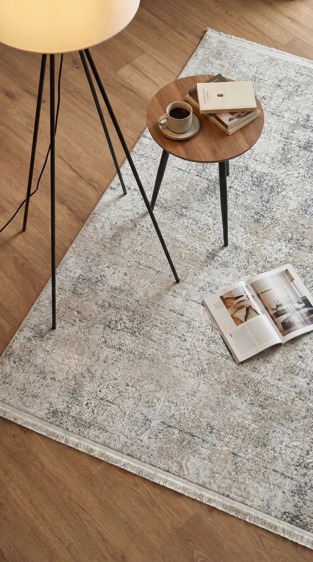 Zev Halı NK004 | 115x180 Saten Bambu Serisi İpeksi Gri Vizon Soyut Lüks Modern Halı