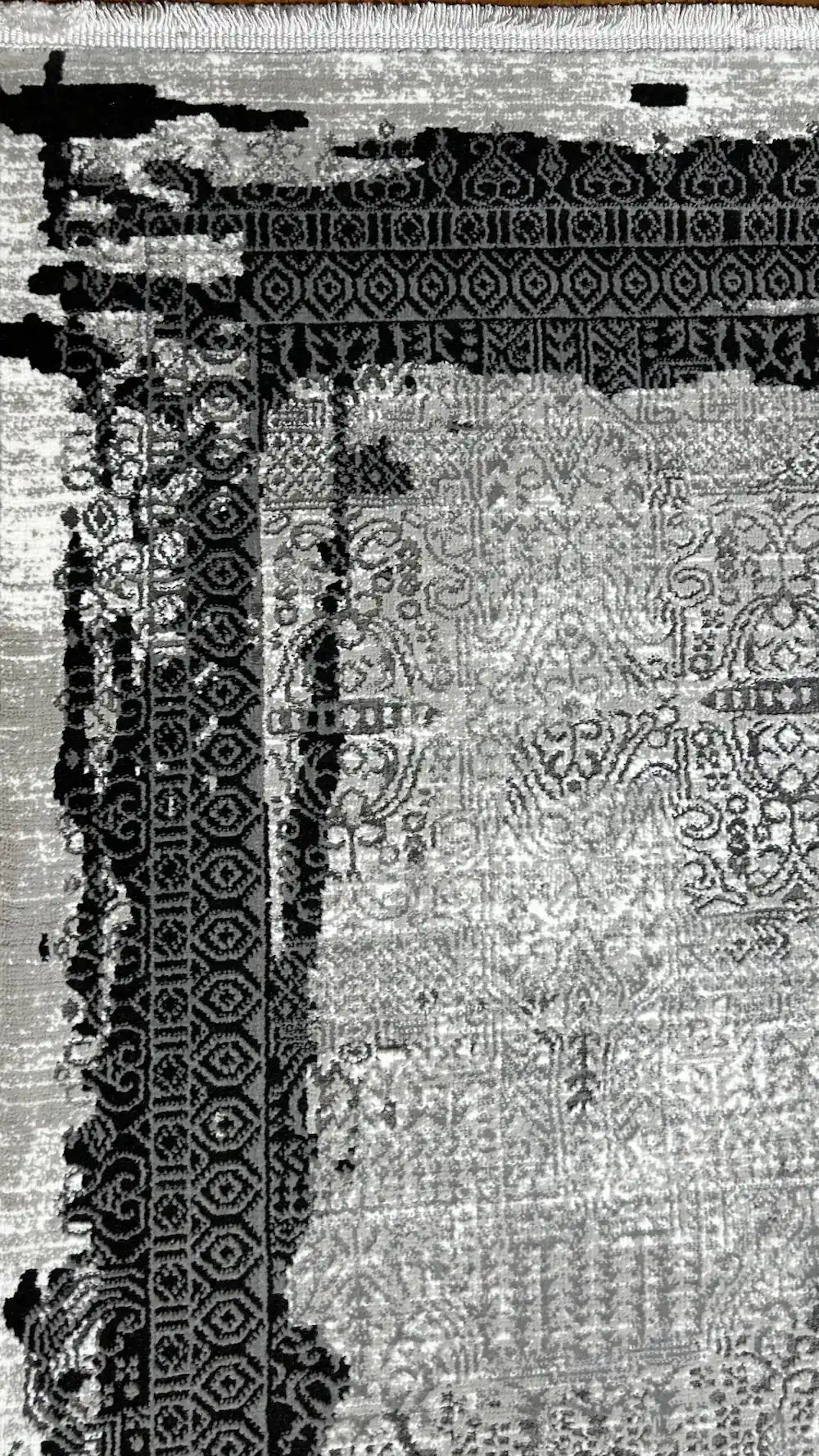 Zev Halı Prime PR021 Gri Siyah Çerçeveli Eskitme Vintage Salon Halısı 160x230