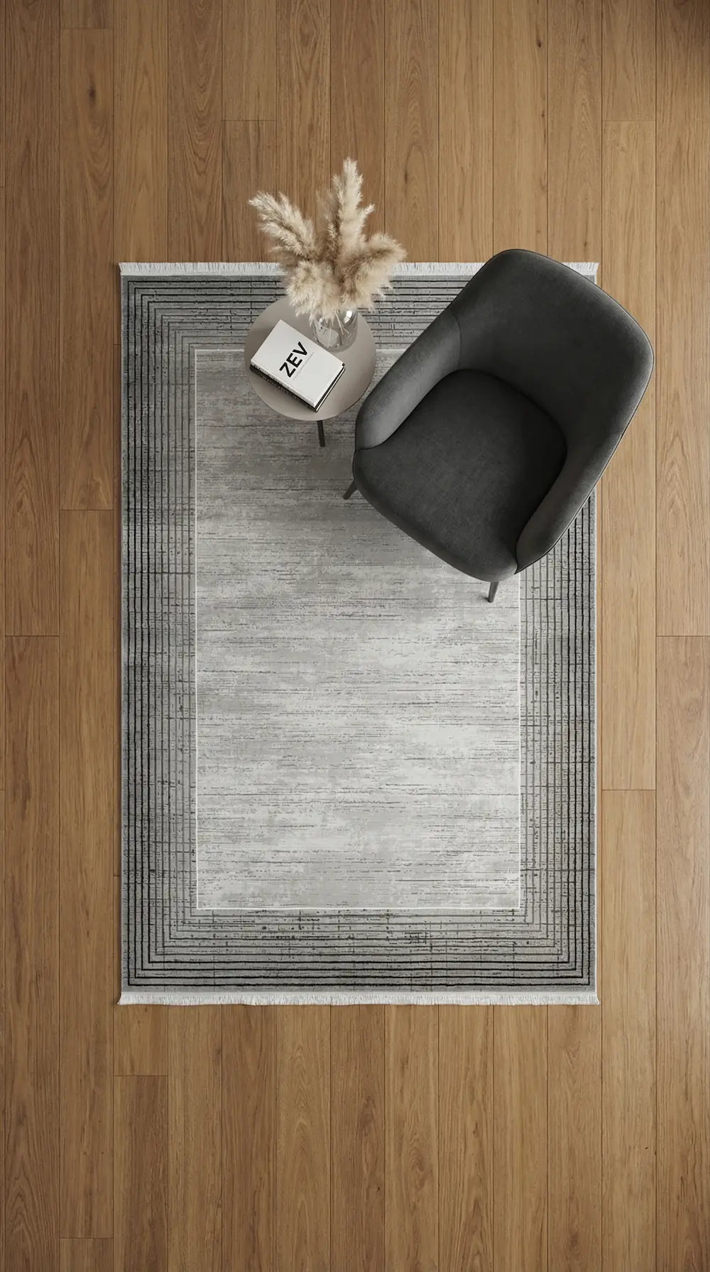 Zev Halı Prime PR018 Gri Antrasit Çoklu Çizgi Bordürlü Modern Salon Halısı 160x230