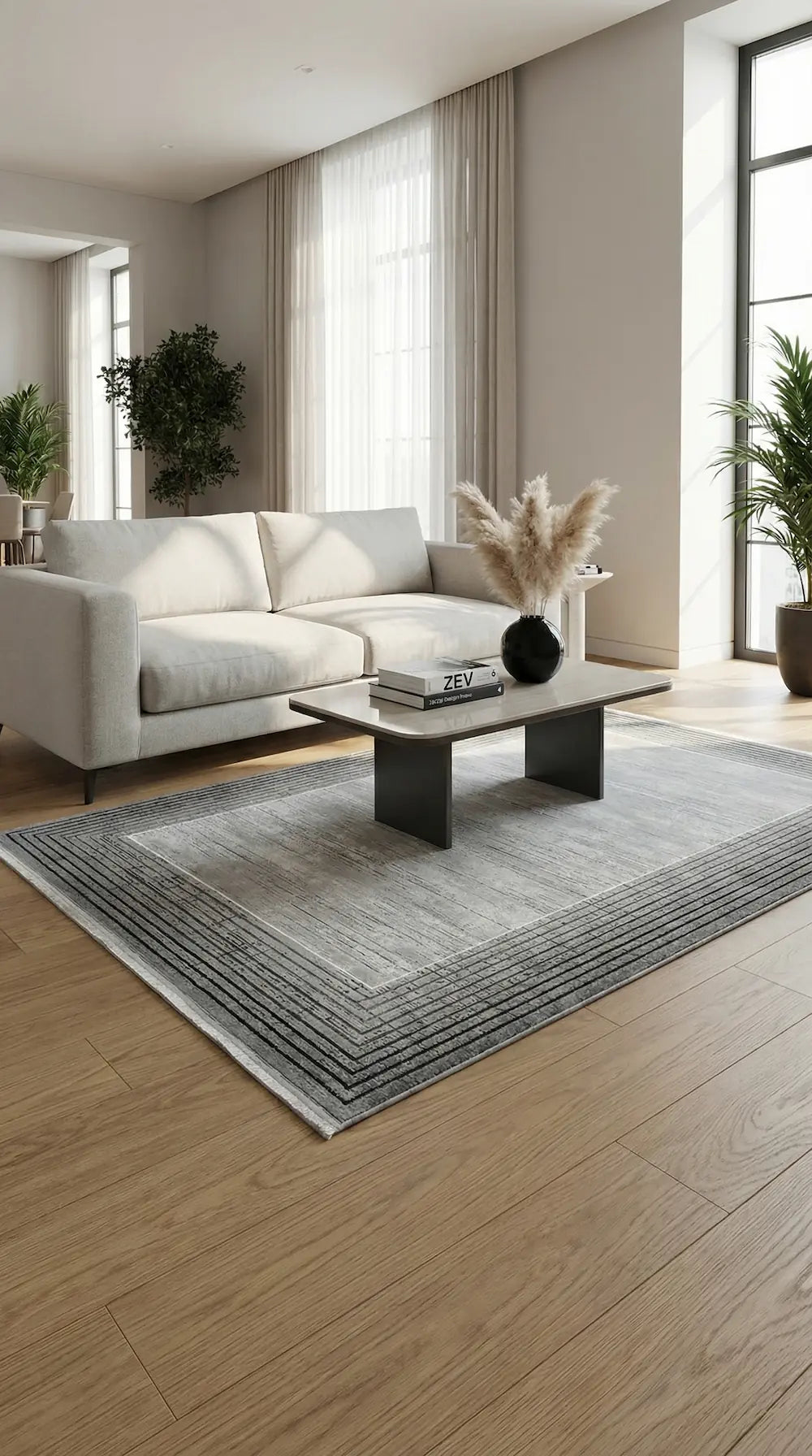 Zev Halı Prime PR018 Gri Antrasit Çoklu Çizgi Bordürlü Modern Salon Halısı 160x230