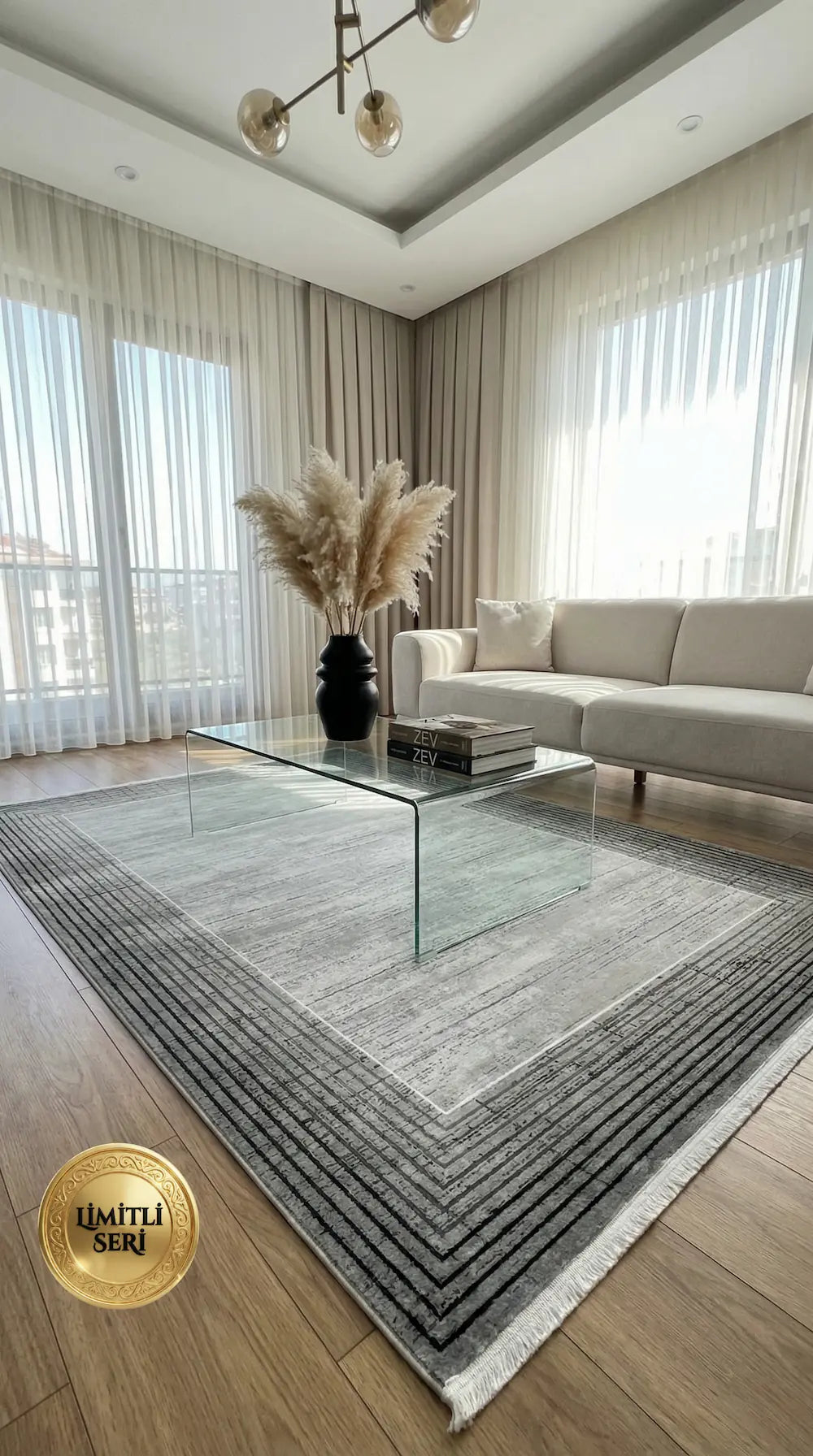 Zev Halı Prime PR018 Gri Antrasit Çoklu Çizgi Bordürlü Modern Salon Halısı 160x230