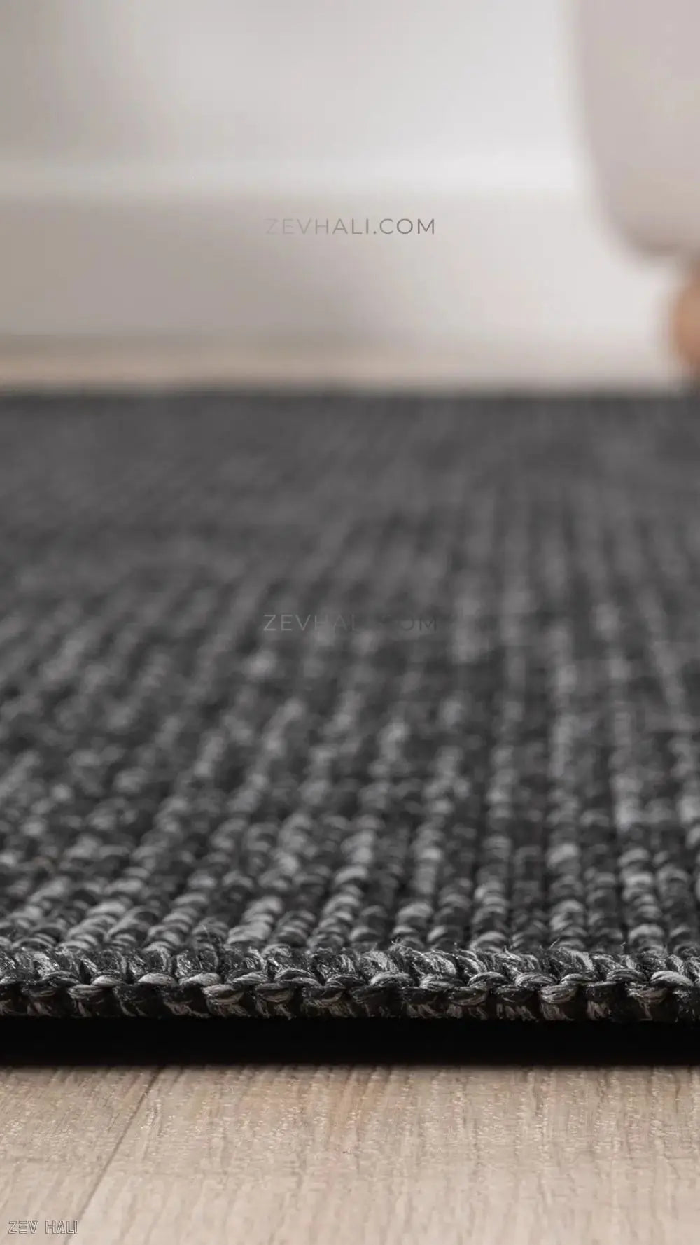 Zev Halı Keten Obsidyen Siyahı Yuvarlak Salon Halısı - 400 CM En Genişliğinde Kusursuz Form Özel Ölçü | Jüt Hasır Halılar | Zev Halı