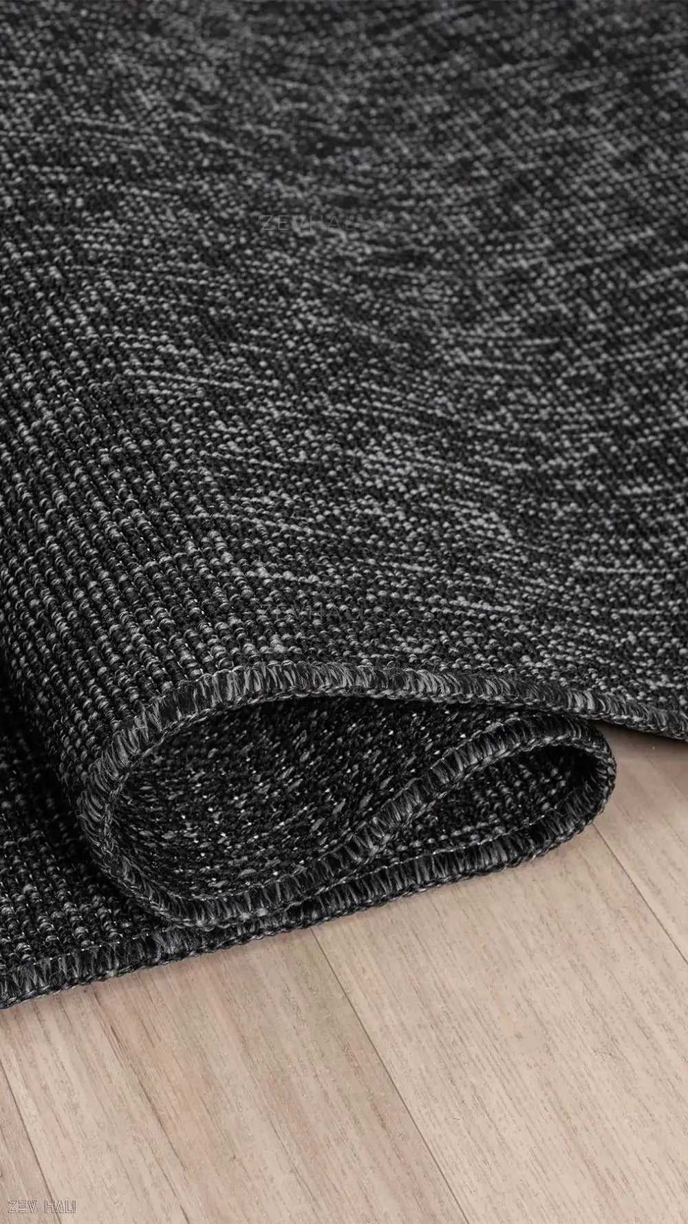 Zev Halı Keten Obsidyen Siyahı Yuvarlak Salon Halısı - 400 CM En Genişliğinde Kusursuz Form Özel Ölçü | Jüt Hasır Halılar | Zev Halı