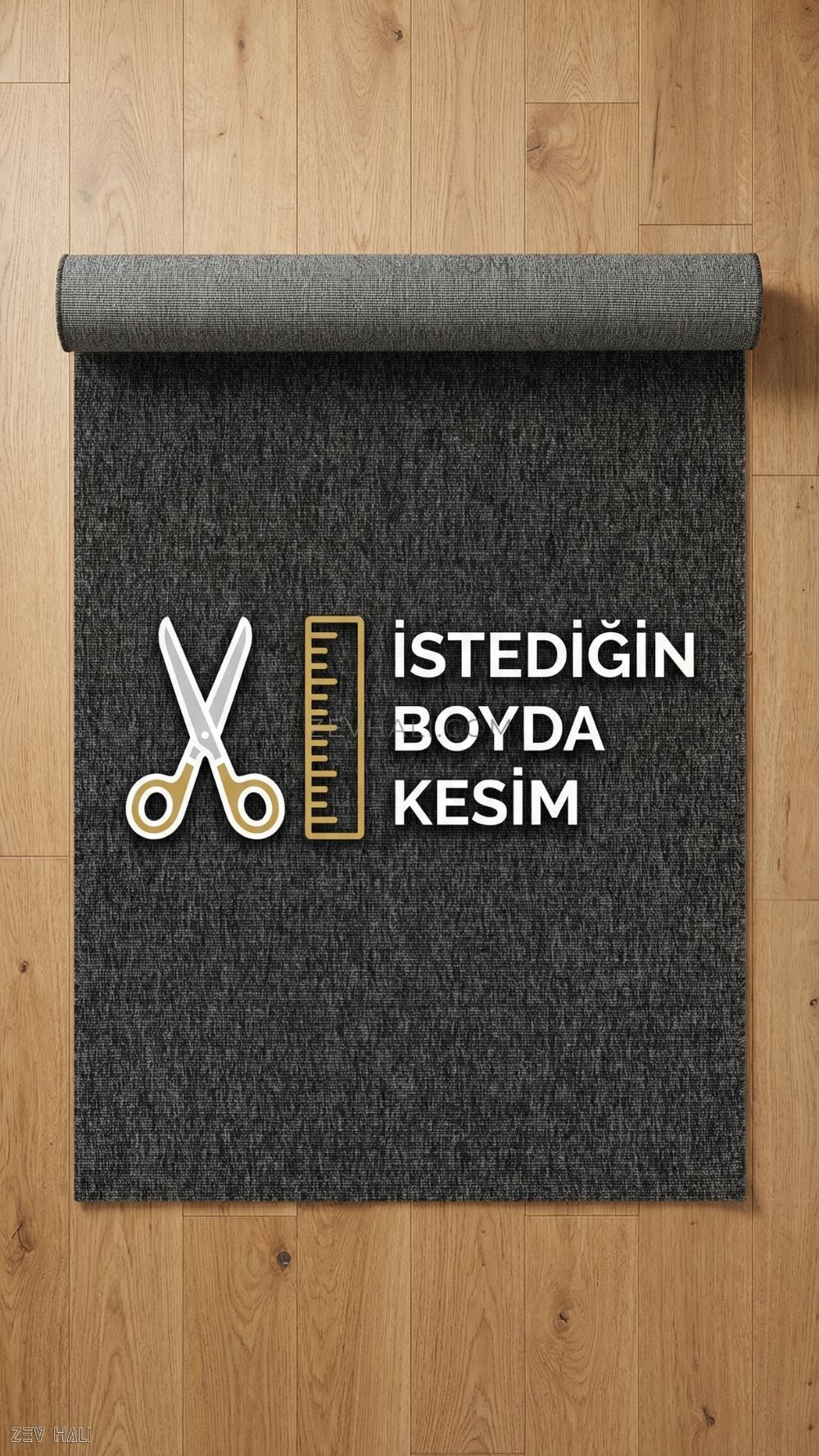 Zev Halı Keten Gece Siyahı 400 CM En Özel Kesim Salon Halısı - Sınır Tanımayan Formlar | Jüt Hasır Halılar | Zev Halı