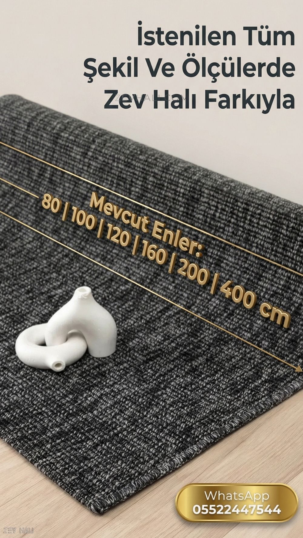 Zev Halı Keten Gece Siyahı 400 CM En Özel Kesim Salon Halısı - Sınır Tanımayan Formlar | Jüt Hasır Halılar | Zev Halı