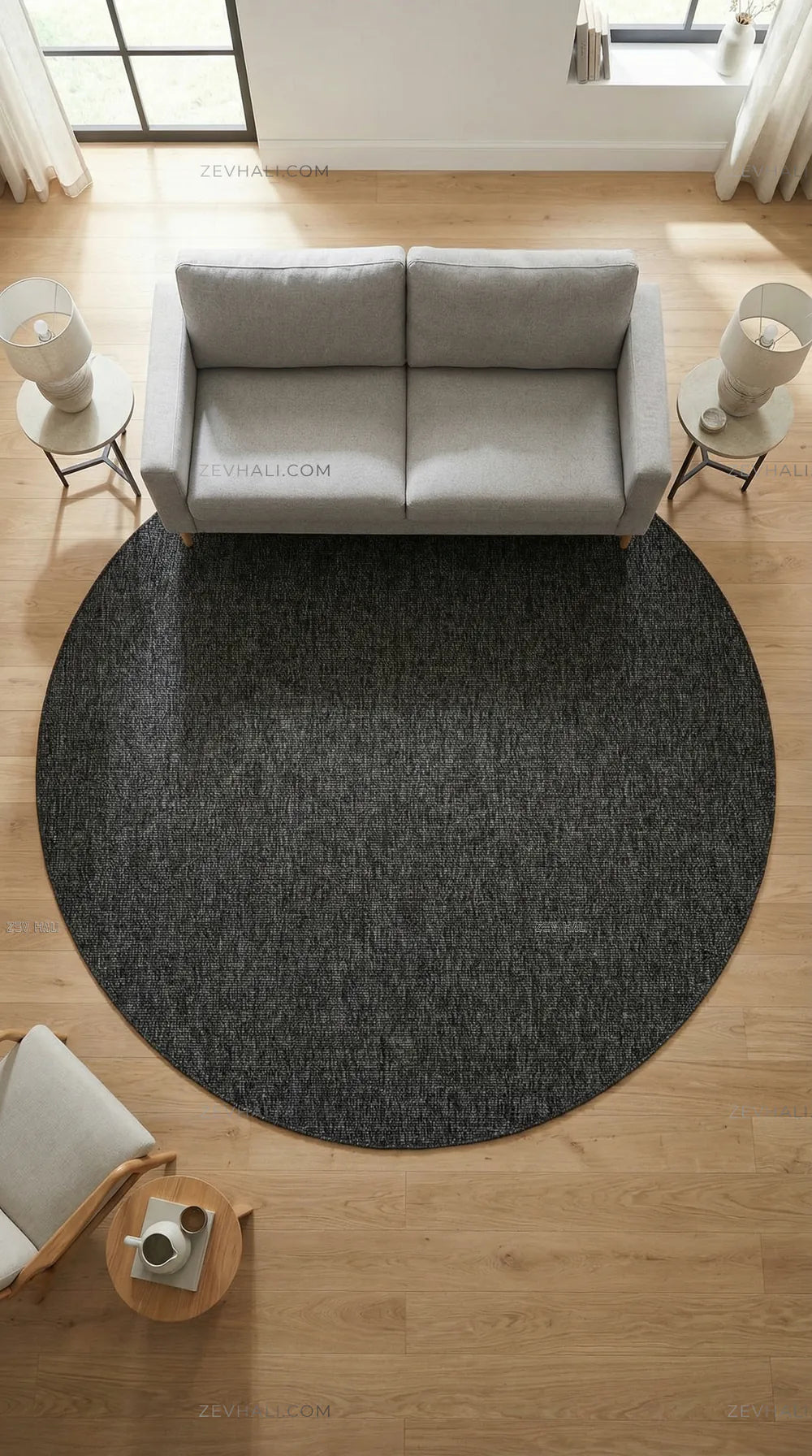 Zev halı Keten Gece Siyahı 400 CM En Özel Ölçü Salon Halısı - Sınır Tanımayan Formlar | Jüt Hasır Halılar | Zev Halı