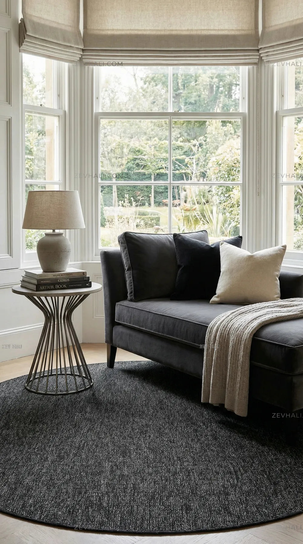 Zev halı Keten Gece Siyahı 400 CM En Özel Ölçü Salon Halısı - Sınır Tanımayan Formlar | Jüt Hasır Halılar | Zev Halı