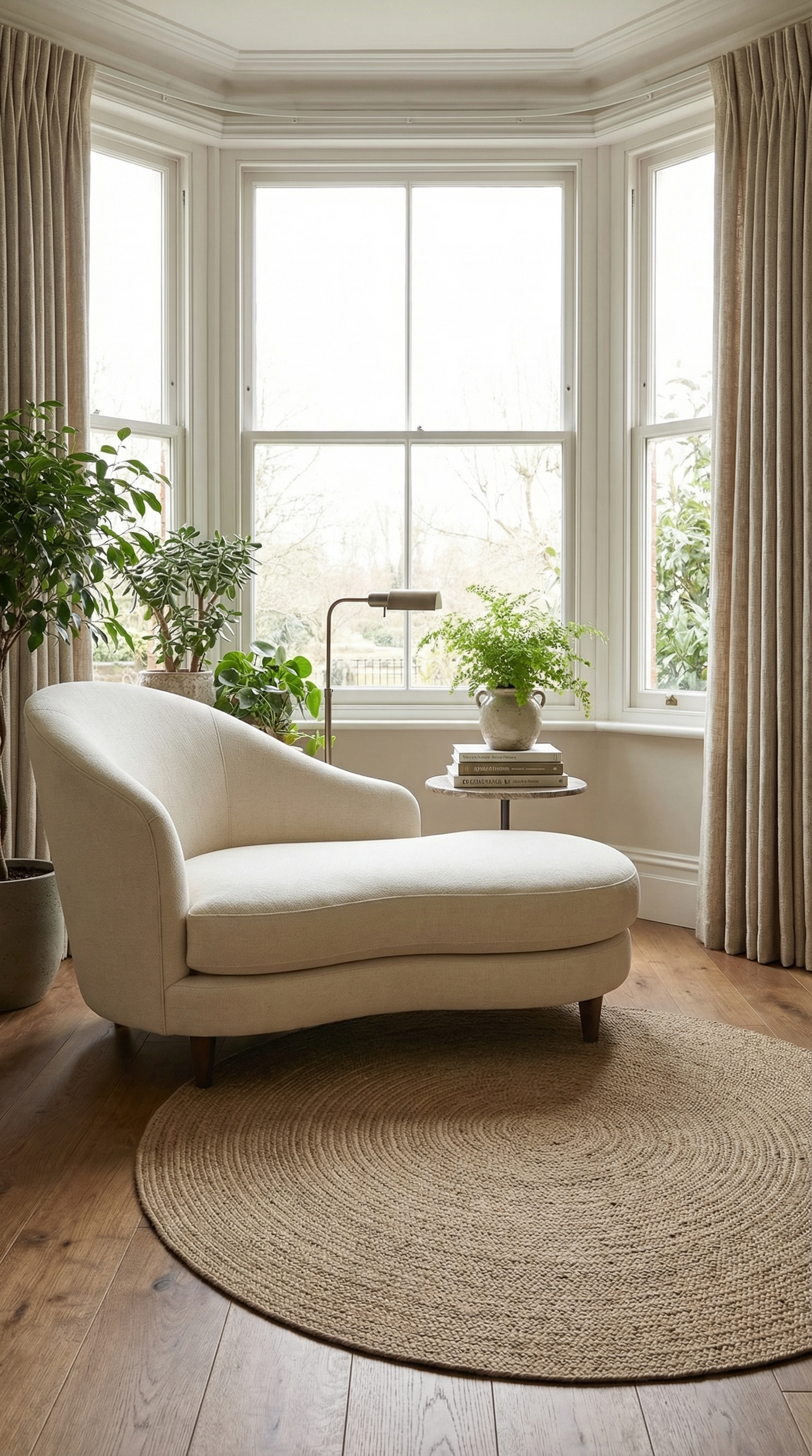 Zev Keten: Yuvarlak Kesim Jüt Görünümlü Halı - Odak Noktası Yaratın