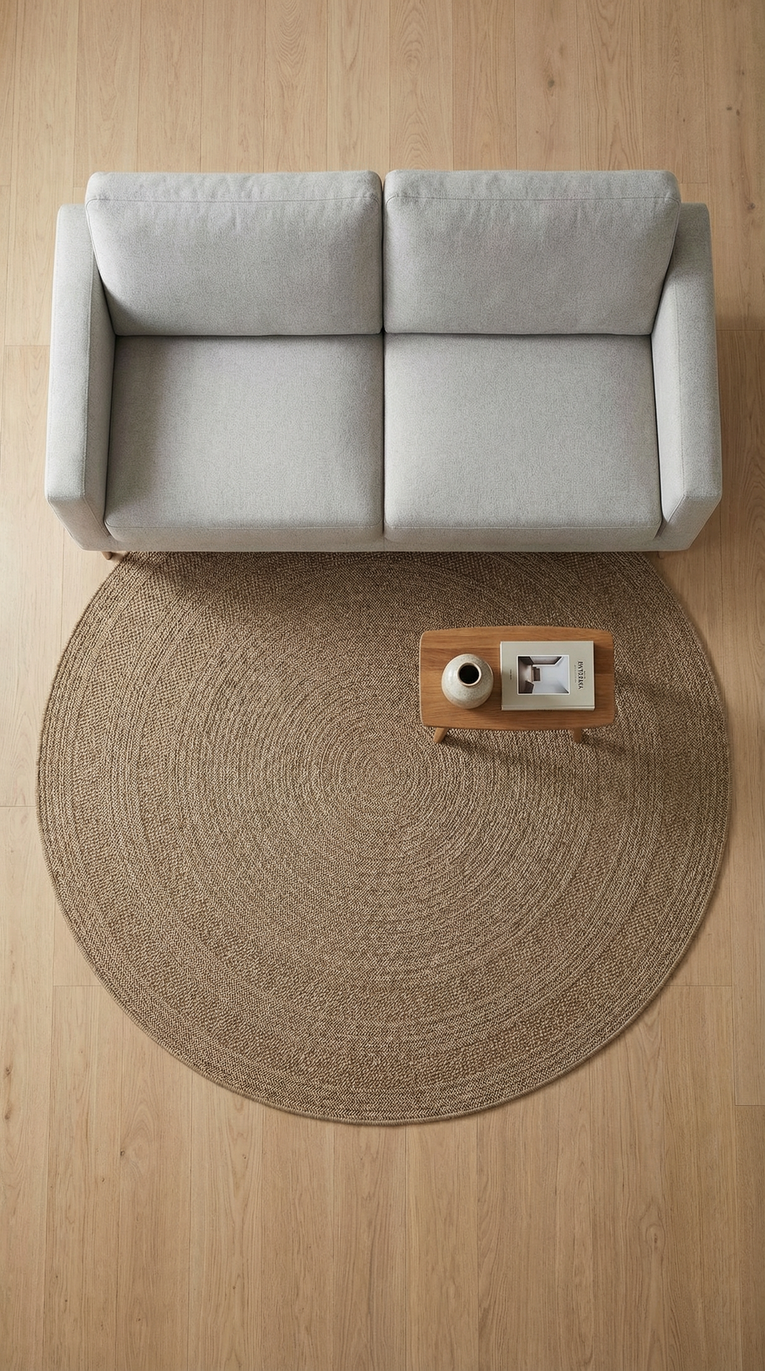 Zev Keten: Yuvarlak Kesim Jüt Görünümlü Halı - Odak Noktası Yaratın