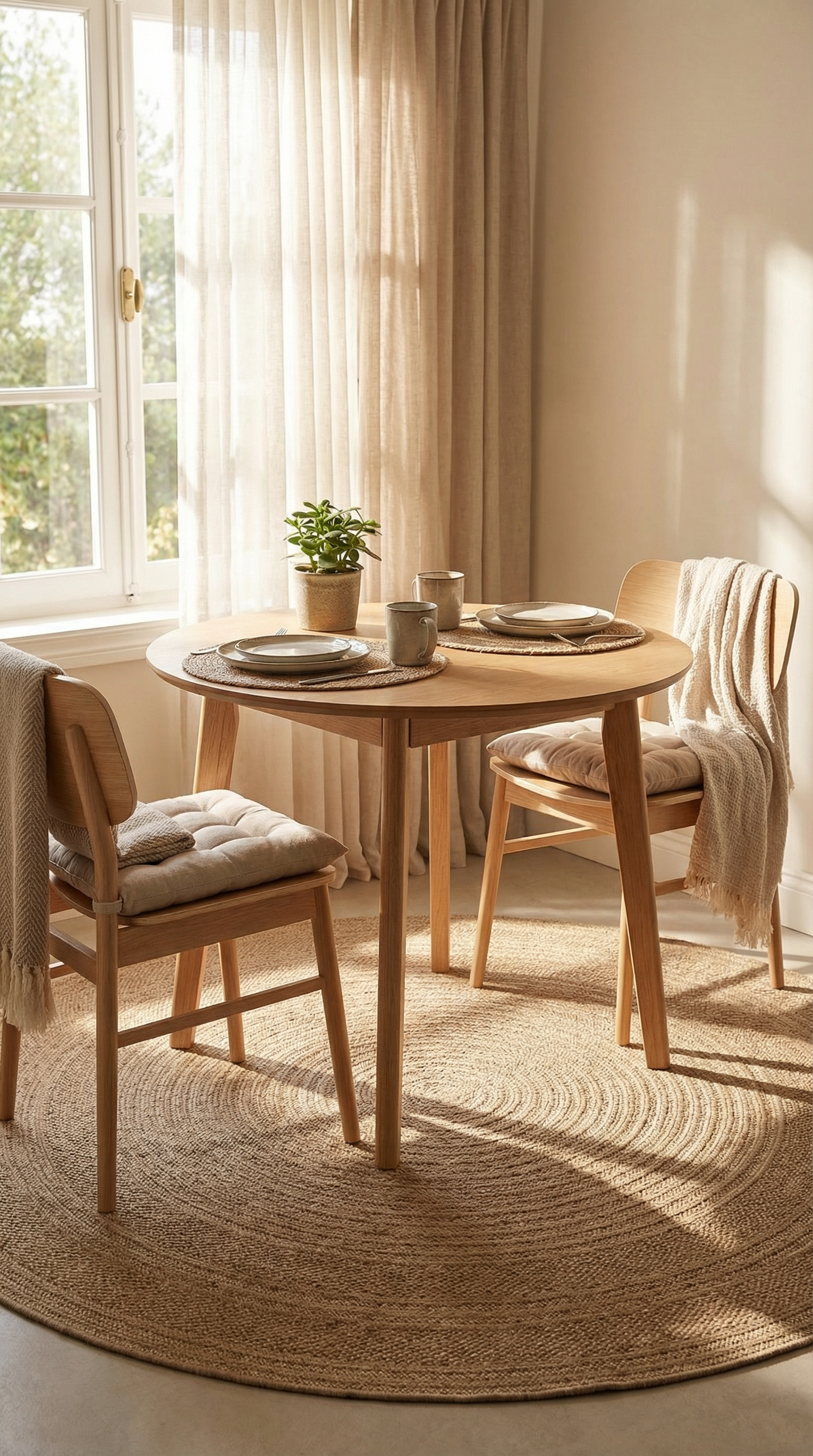 Zev Keten: Yuvarlak Kesim Jüt Görünümlü Halı - Odak Noktası Yaratın