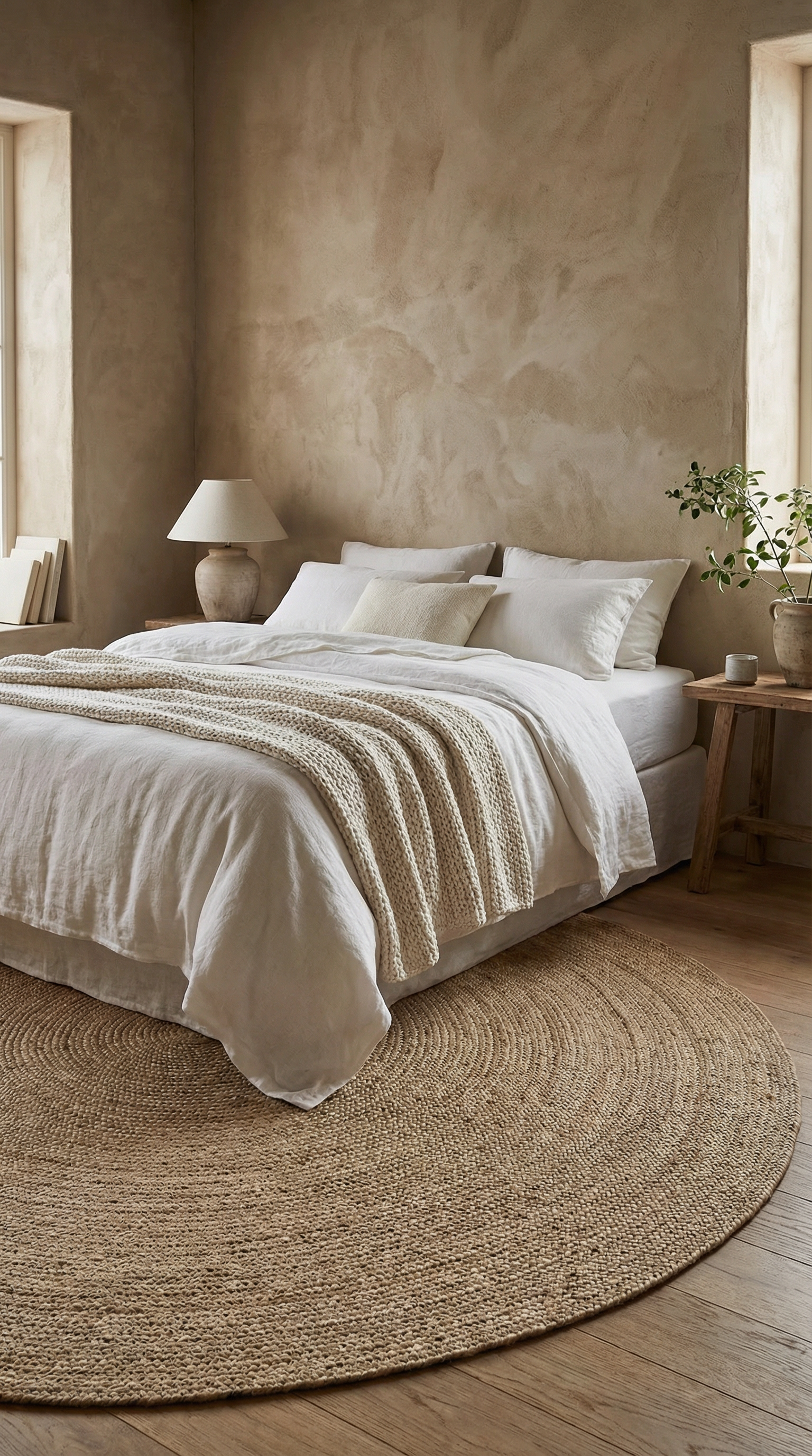 Zev Keten: Yuvarlak Kesim Jüt Görünümlü Halı - Odak Noktası Yaratın