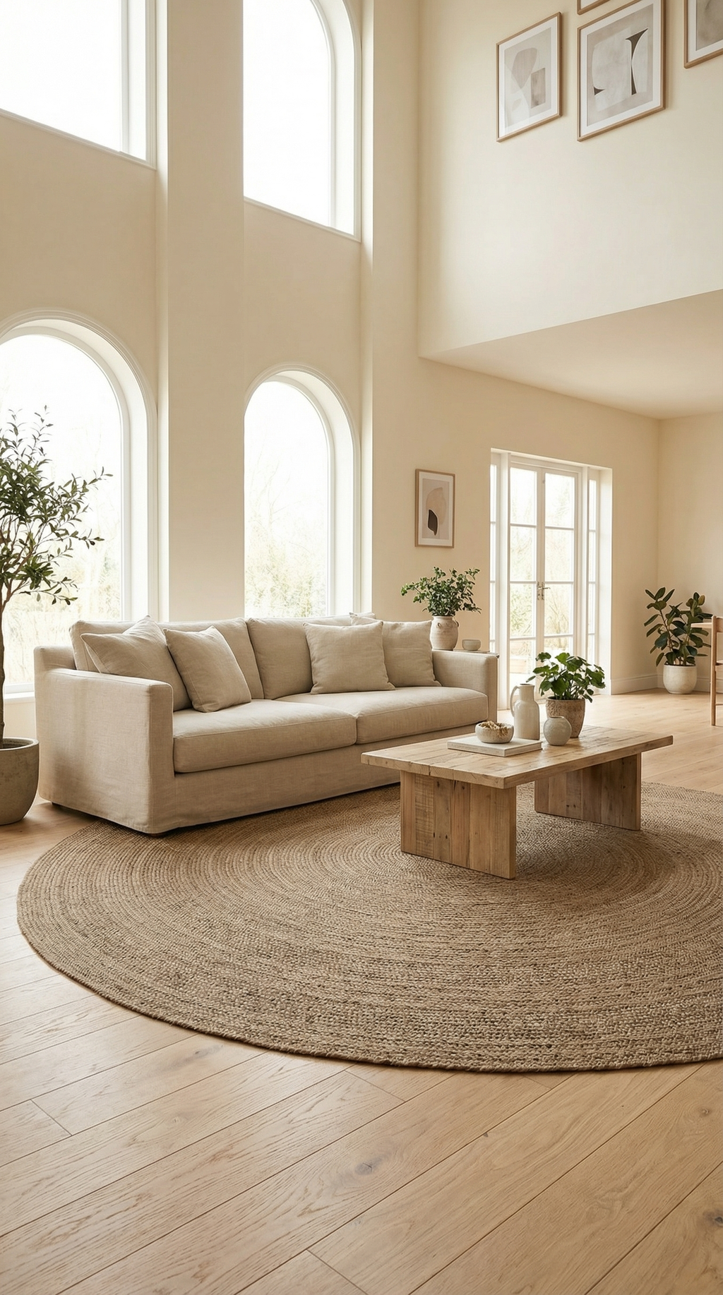 Zev Keten: Yuvarlak Kesim Jüt Görünümlü Halı - Odak Noktası Yaratın