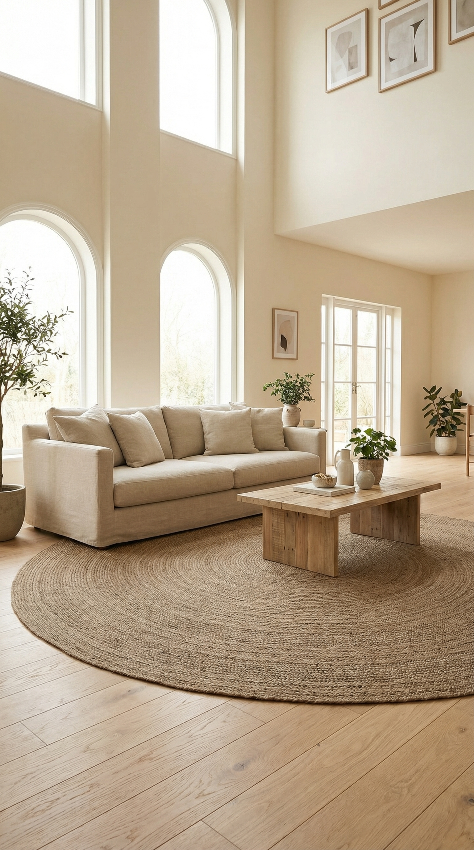 Zev Keten: Yuvarlak Kesim Jüt Görünümlü Halı - Odak Noktası Yaratın