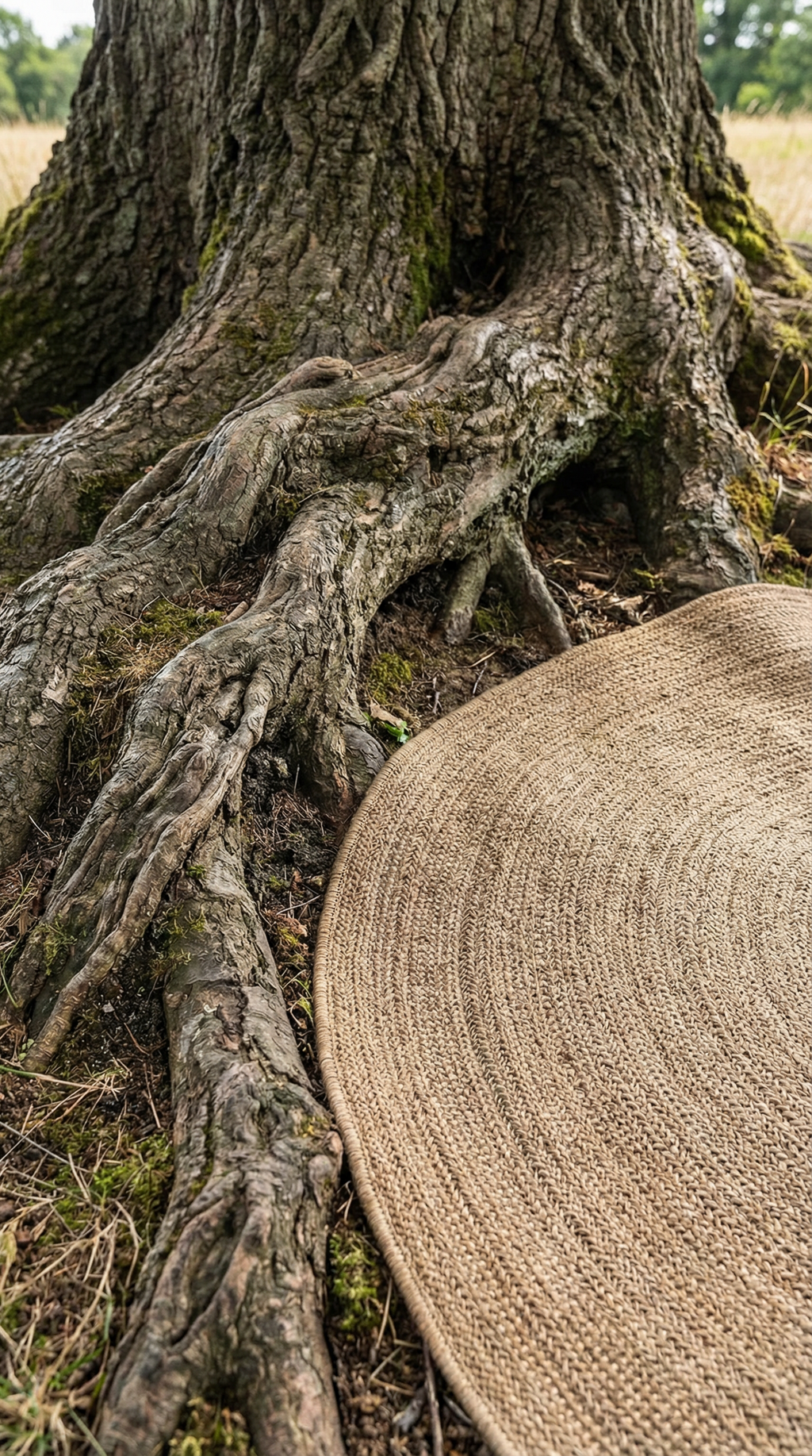 Zev Keten: Yuvarlak Kesim Jüt Görünümlü Halı - Odak Noktası Yaratın