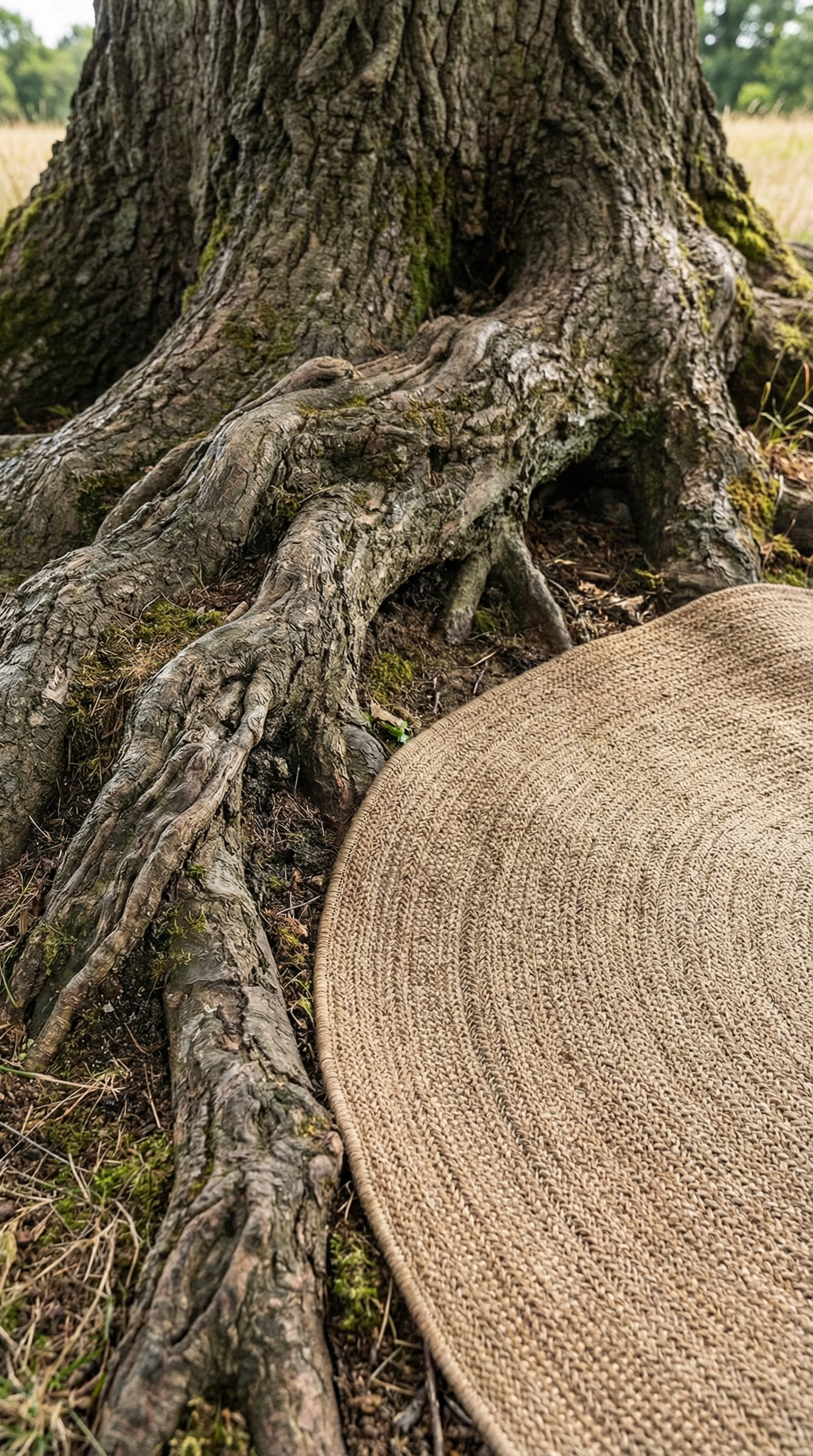 Zev Keten: Yuvarlak Kesim Jüt Görünümlü Halı - Odak Noktası Yaratın
