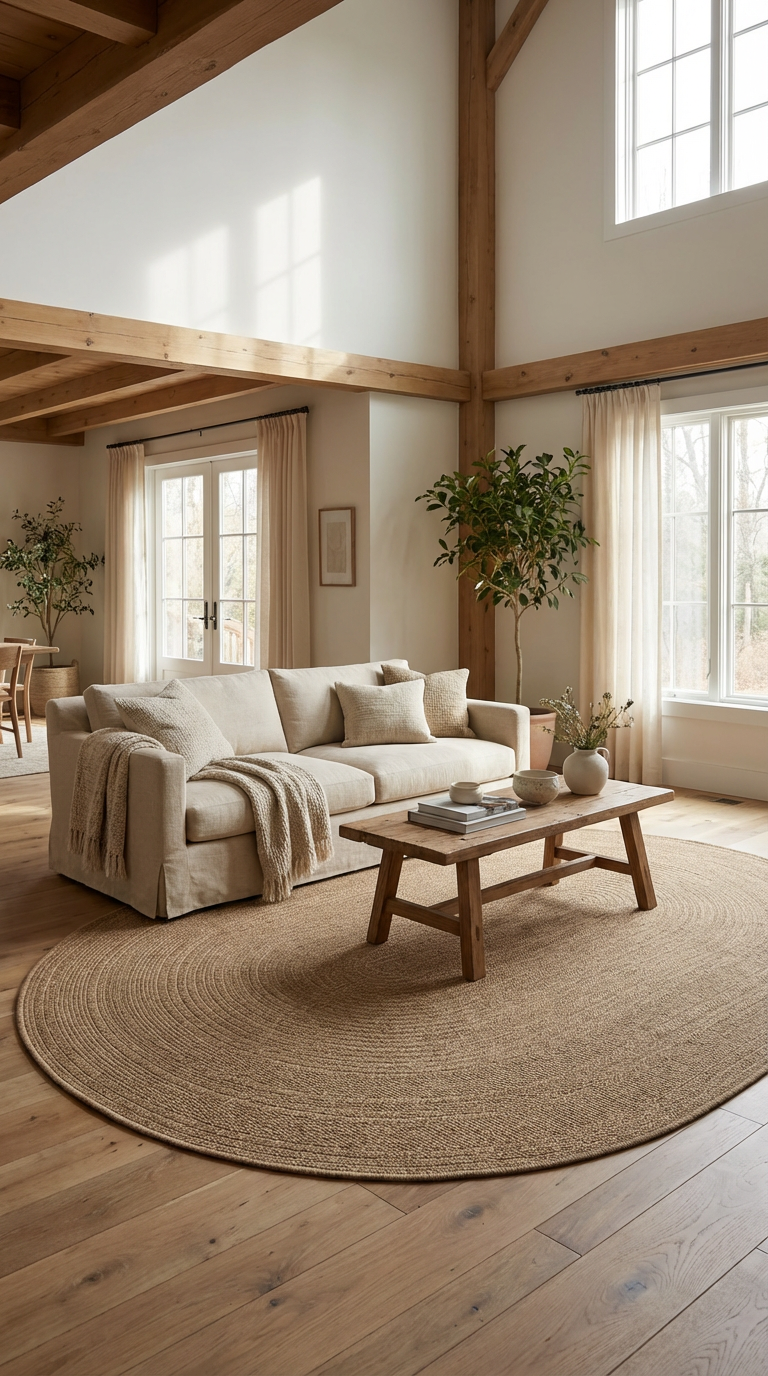 Zev Keten: Oval Kesim Jüt Görünümlü Halı - Mekanlara Akışkanlık Katın