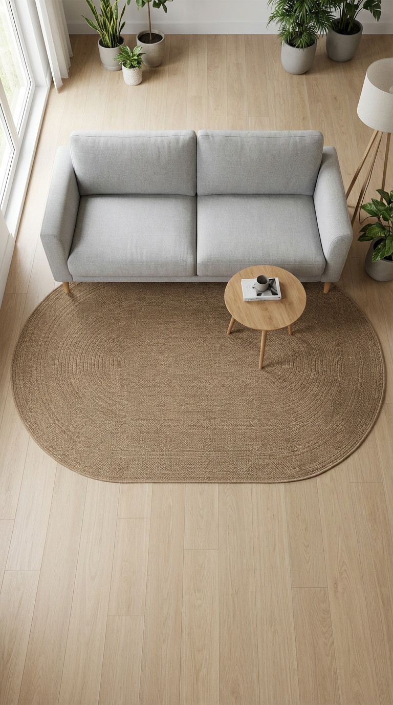 Zev Keten: Oval Kesim Jüt Görünümlü Halı - Mekanlara Akışkanlık Katın
